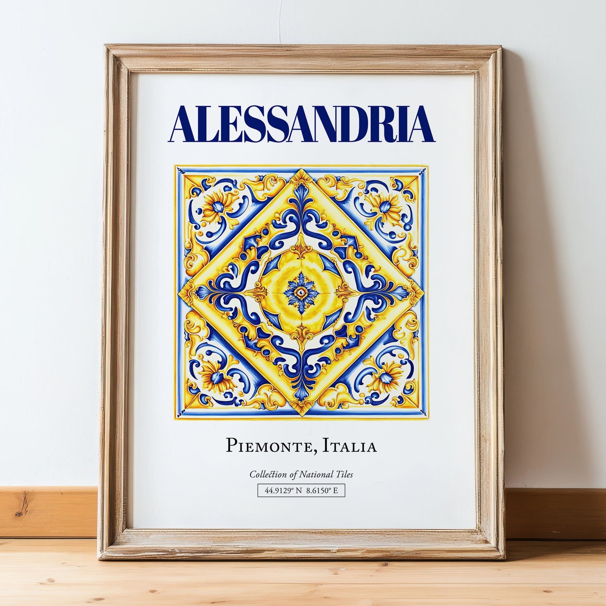 Alessandria, Italy – Travel Wall Decor, in wooden frame leaning on the floor