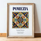 Pomezia, Italy – Illustrated Travel Poster, in wooden frame leaning on the floor