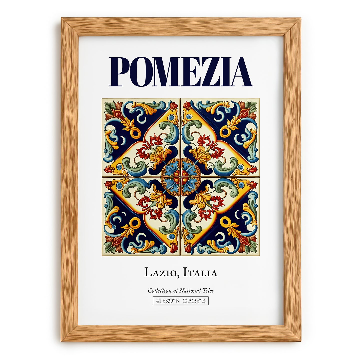 Pomezia, Italy – Illustrated Travel Poster, set in oak frame