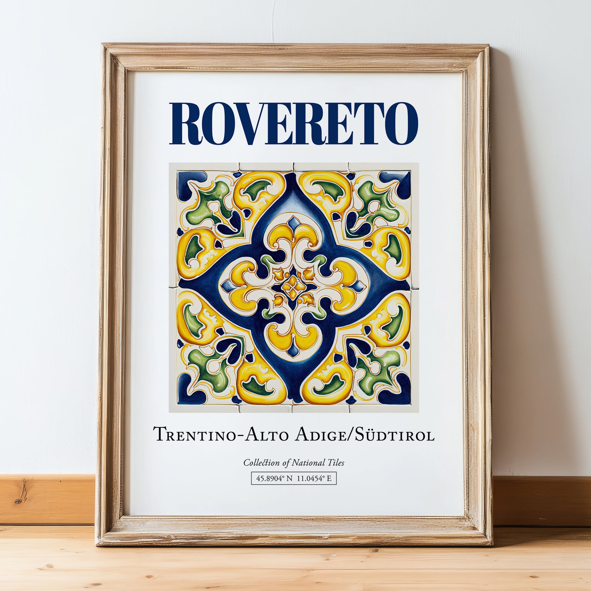 Rovereto, Italy – Dream Destination Decor, in wooden frame leaning on the floor