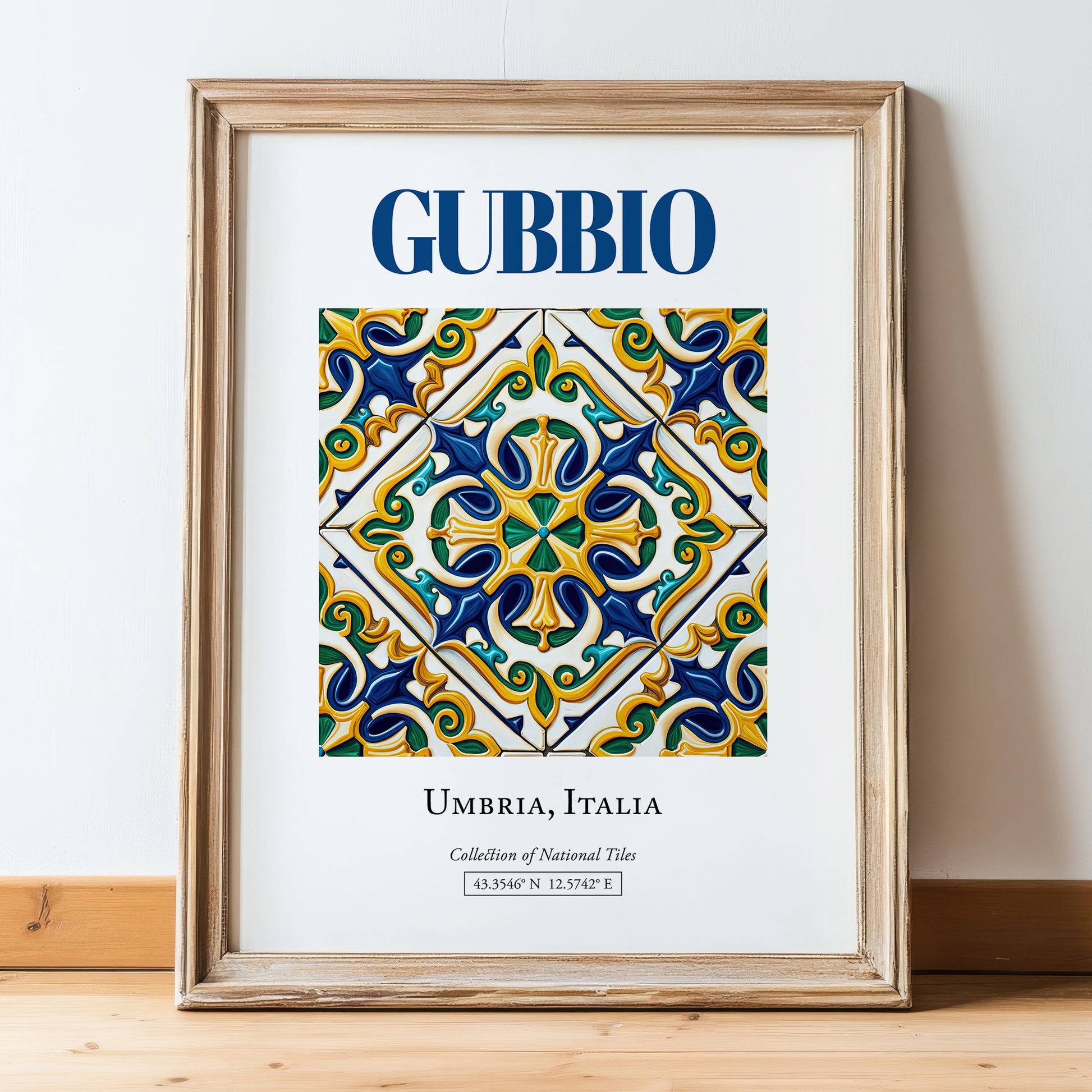 Gubbio, Italy – Travel Wall Art, in wooden frame leaning on the floor