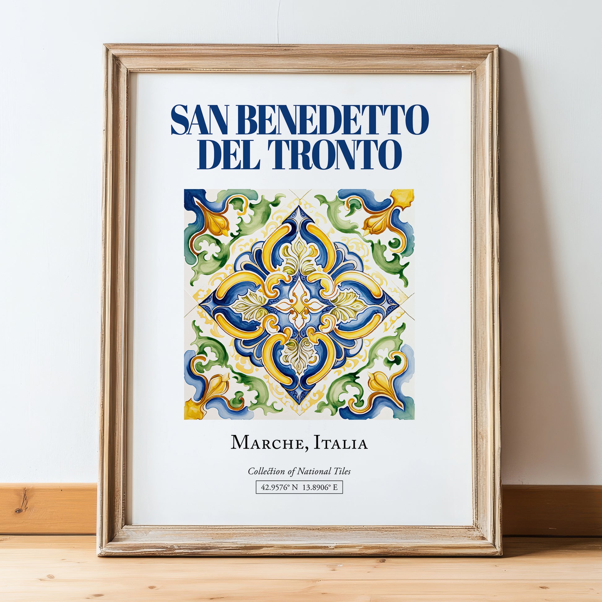 San Benedetto del Tronto, Italy – Architectural Travel Art, in wooden frame leaning on the floor