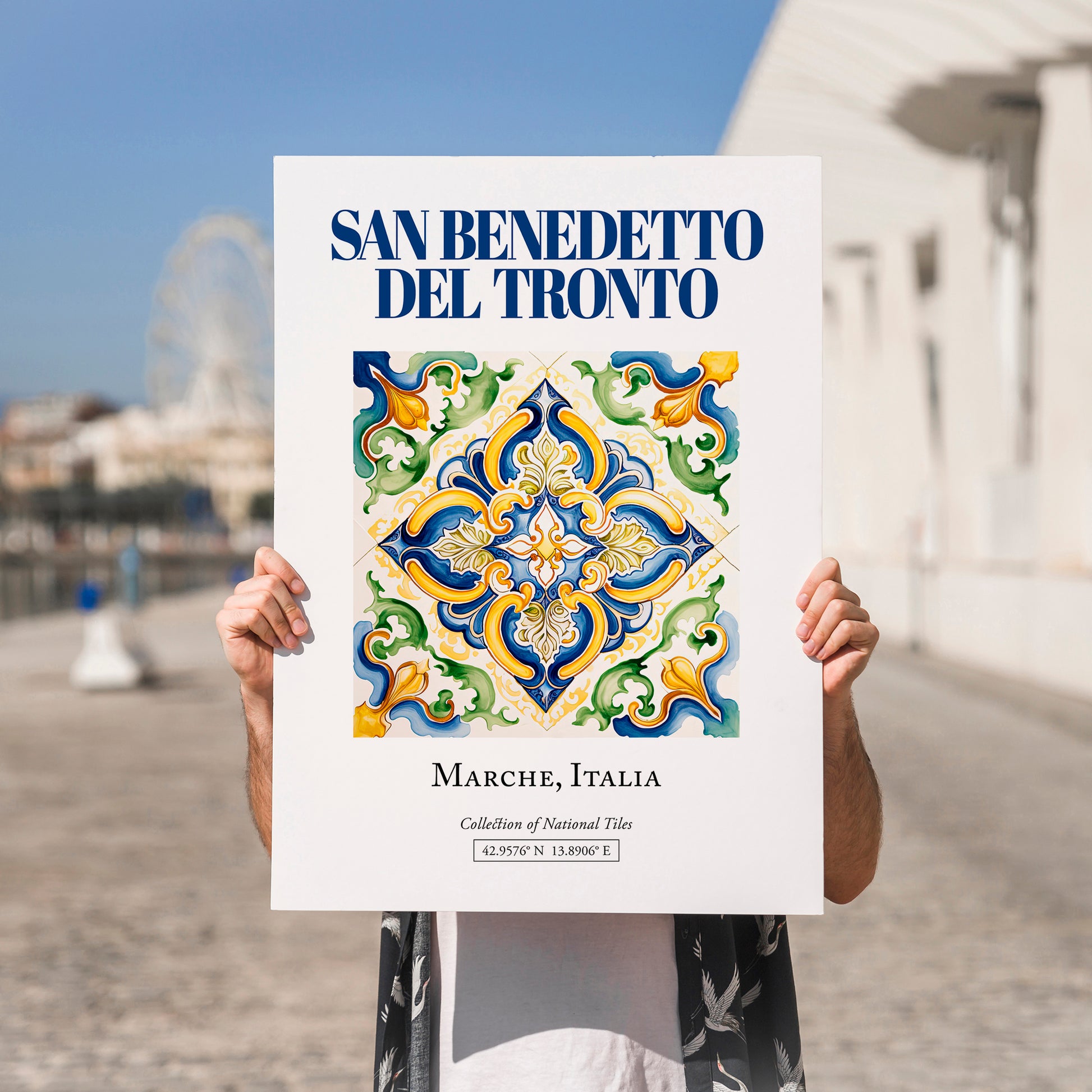 San Benedetto del Tronto, Italy – Architectural Travel Art, no-text version framed in wood