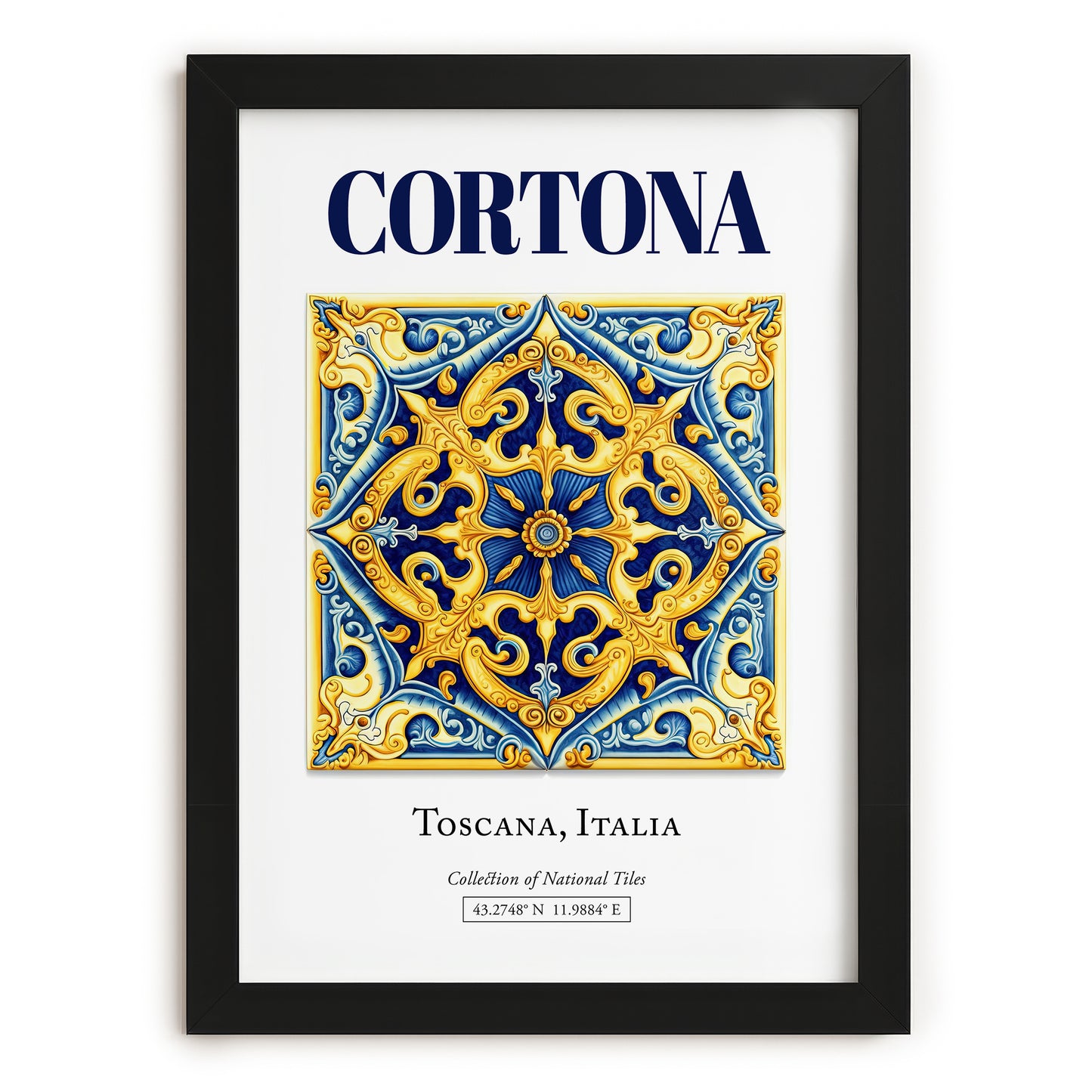 Cortona, Italy – Cityscape Wall Art, in sleek black frame