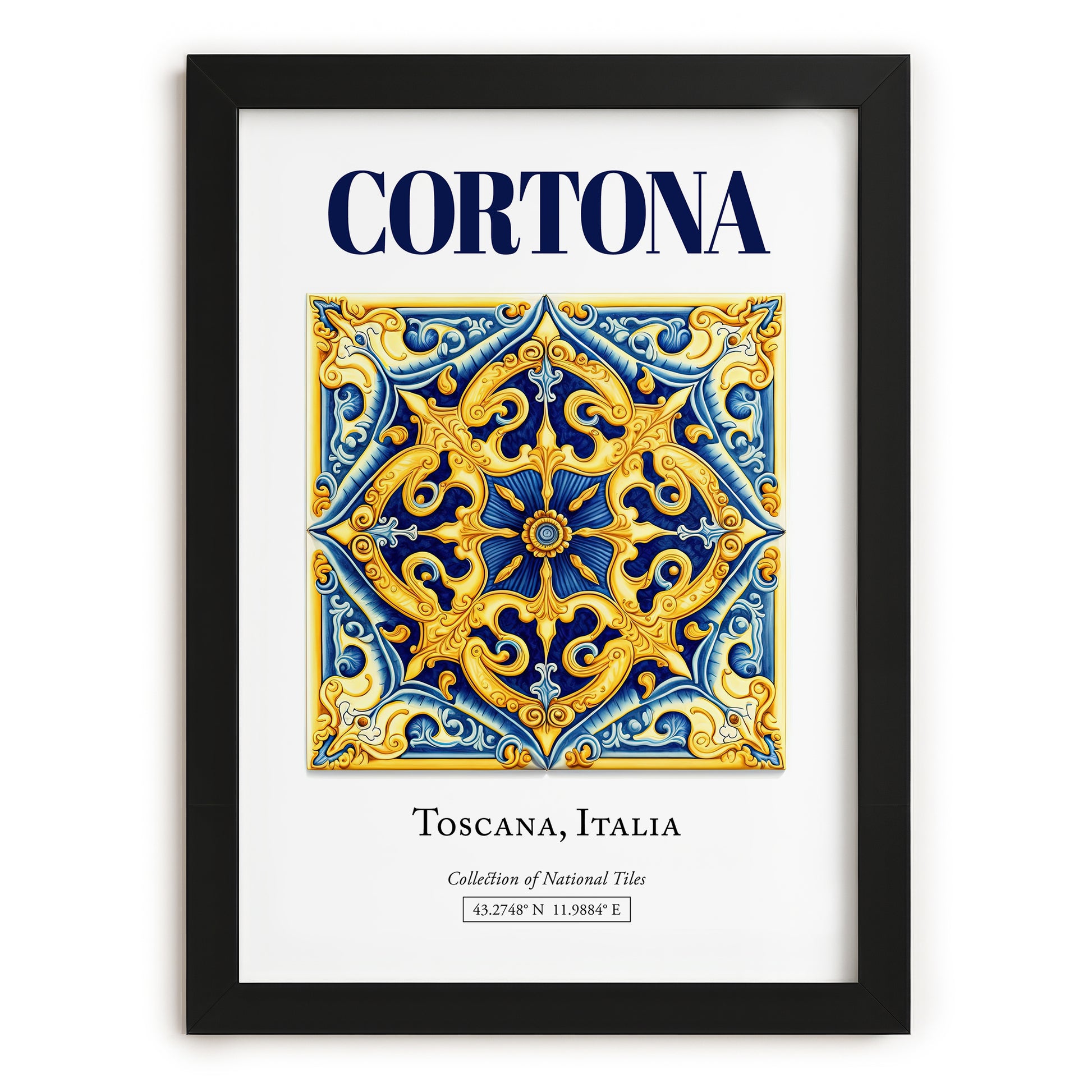 Cortona, Italy – Cityscape Wall Art, in sleek black frame