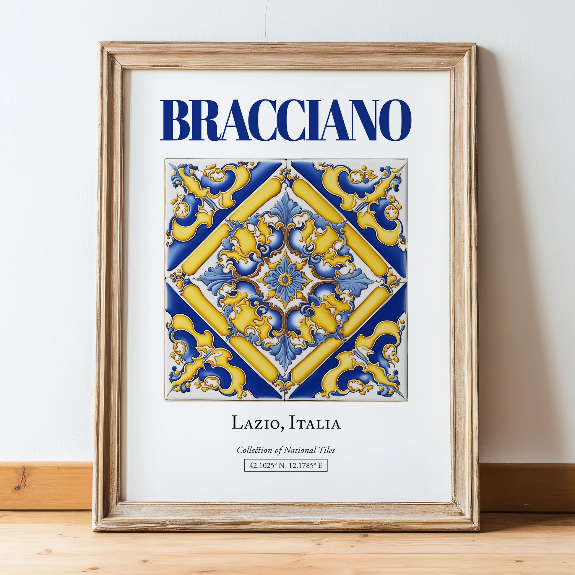 Bracciano, Italy – World Travel Art, in wooden frame leaning on the floor