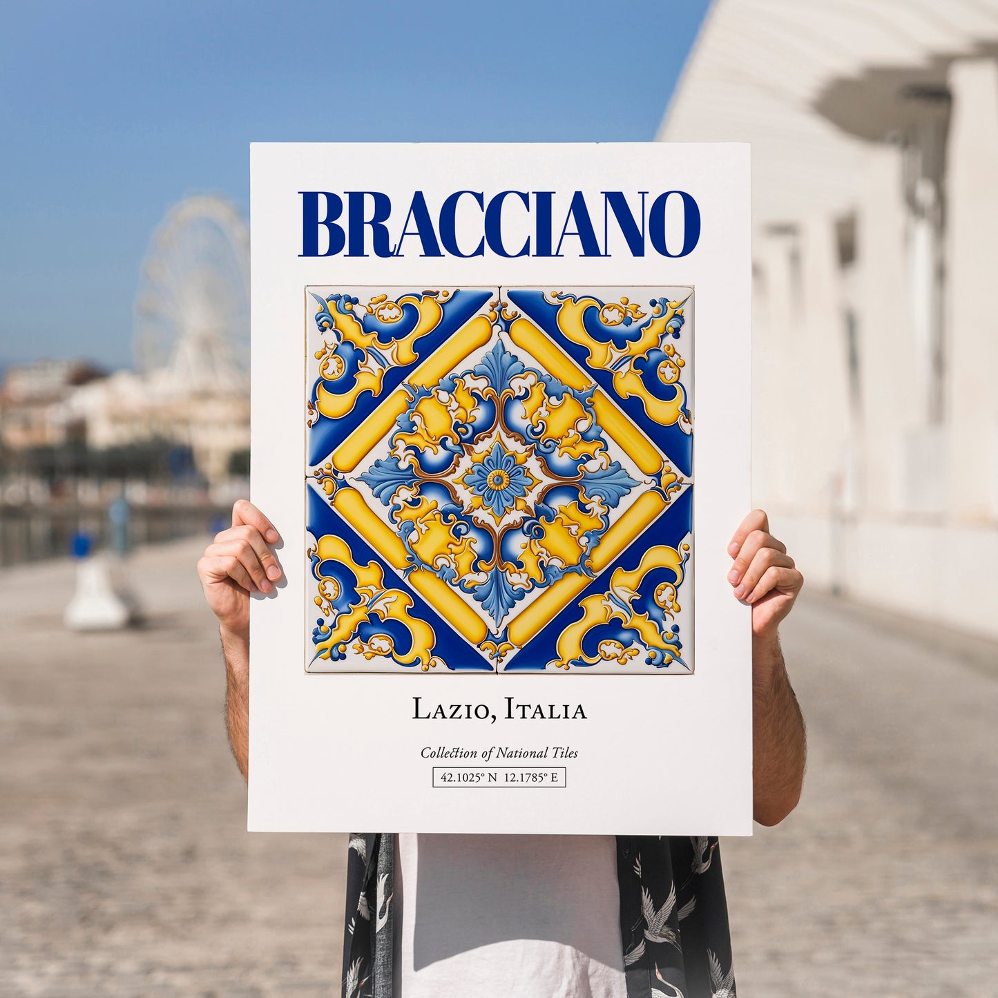 Bracciano, Italy – World Travel Art, no-text version framed in wood