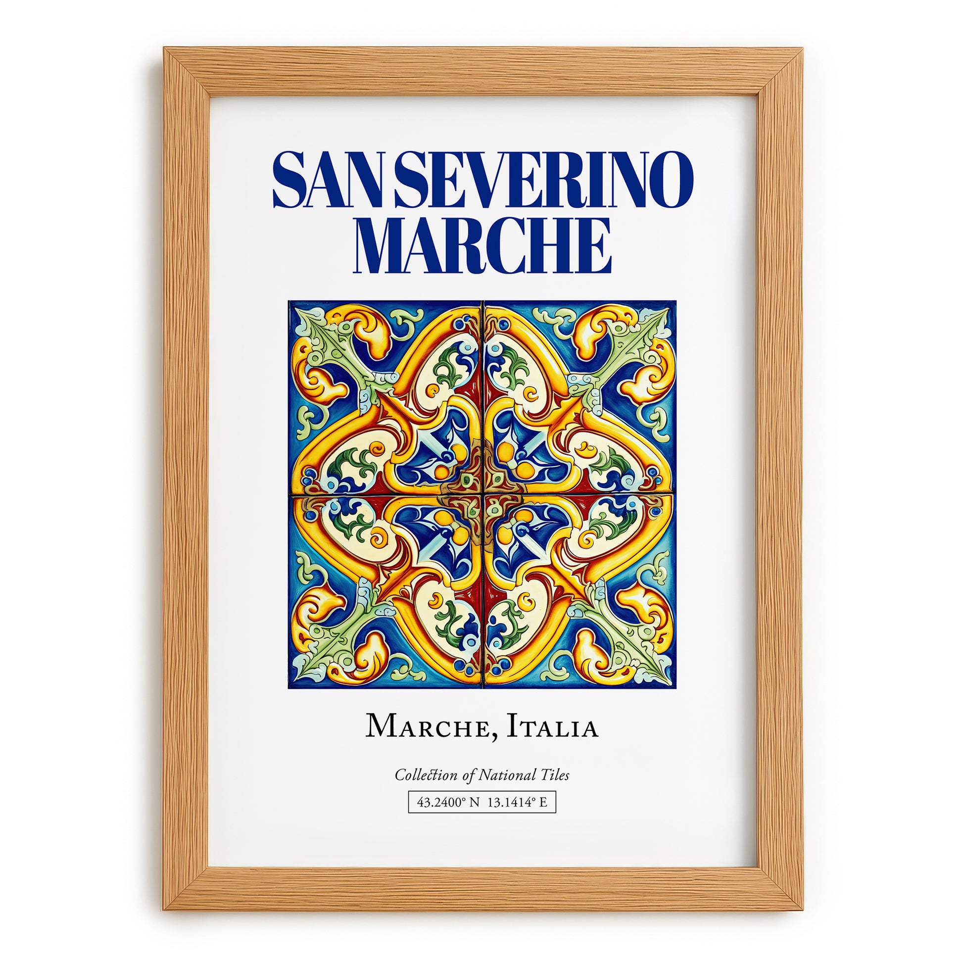 San Severino Marche, Italy – Illustrated Travel Poster, set in oak frame