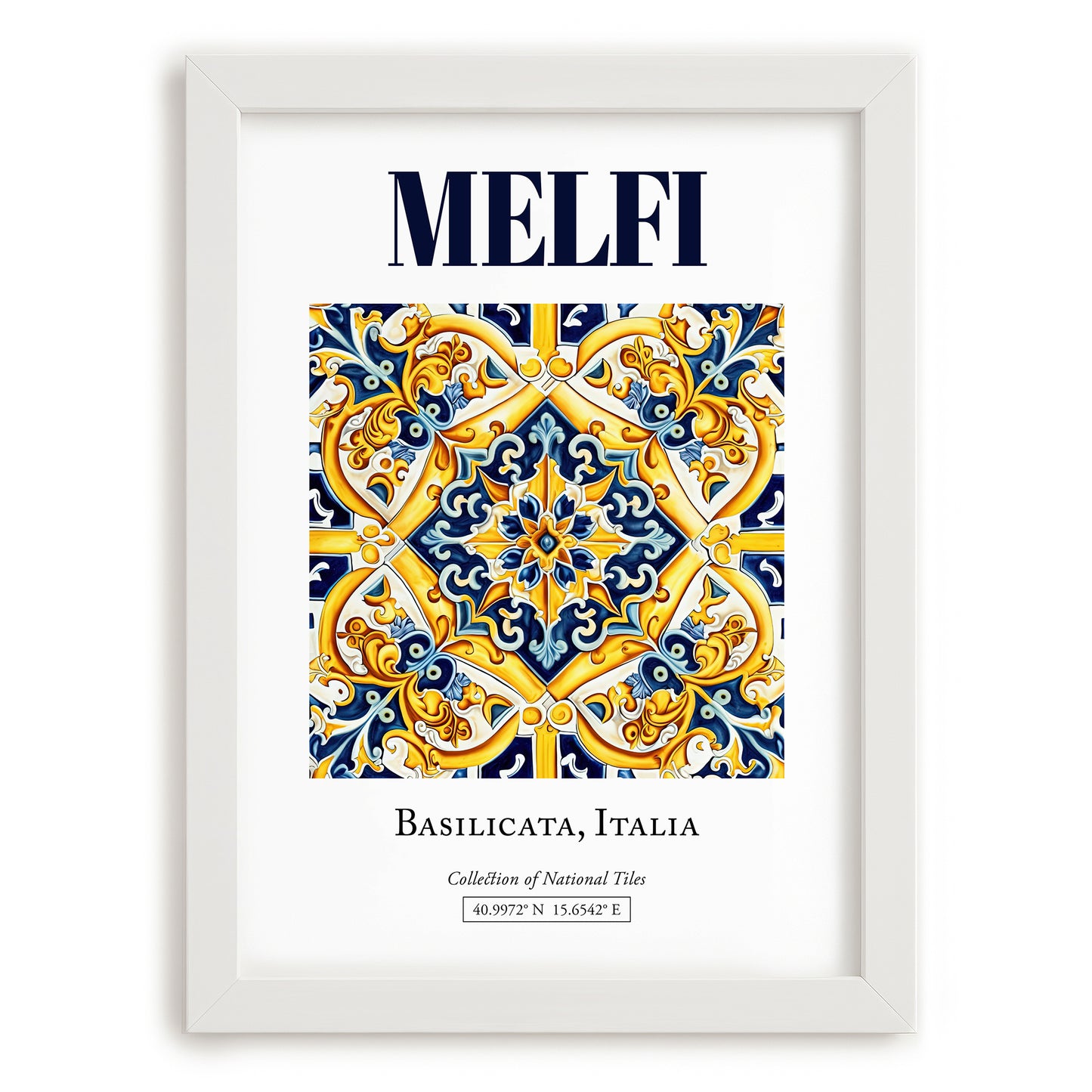 Melfi, Italy – Vintage Travel Poster, placed in minimal white frame