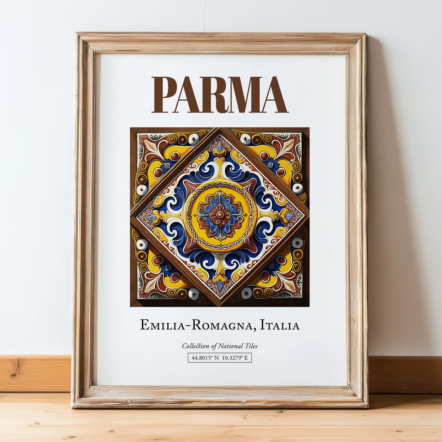 Parma, Italy – Travel Wall Decor, in wooden frame leaning on the floor