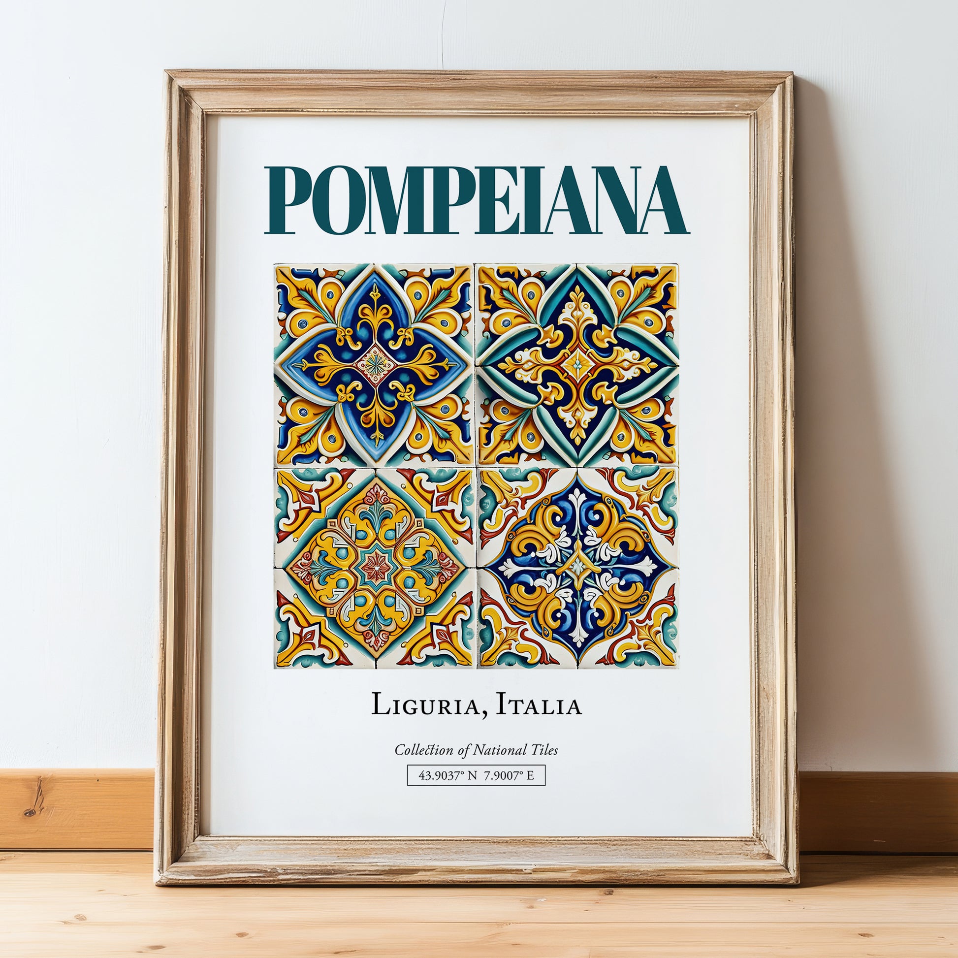 Pompeiana, Italy – Travel Print, in wooden frame leaning on the floor