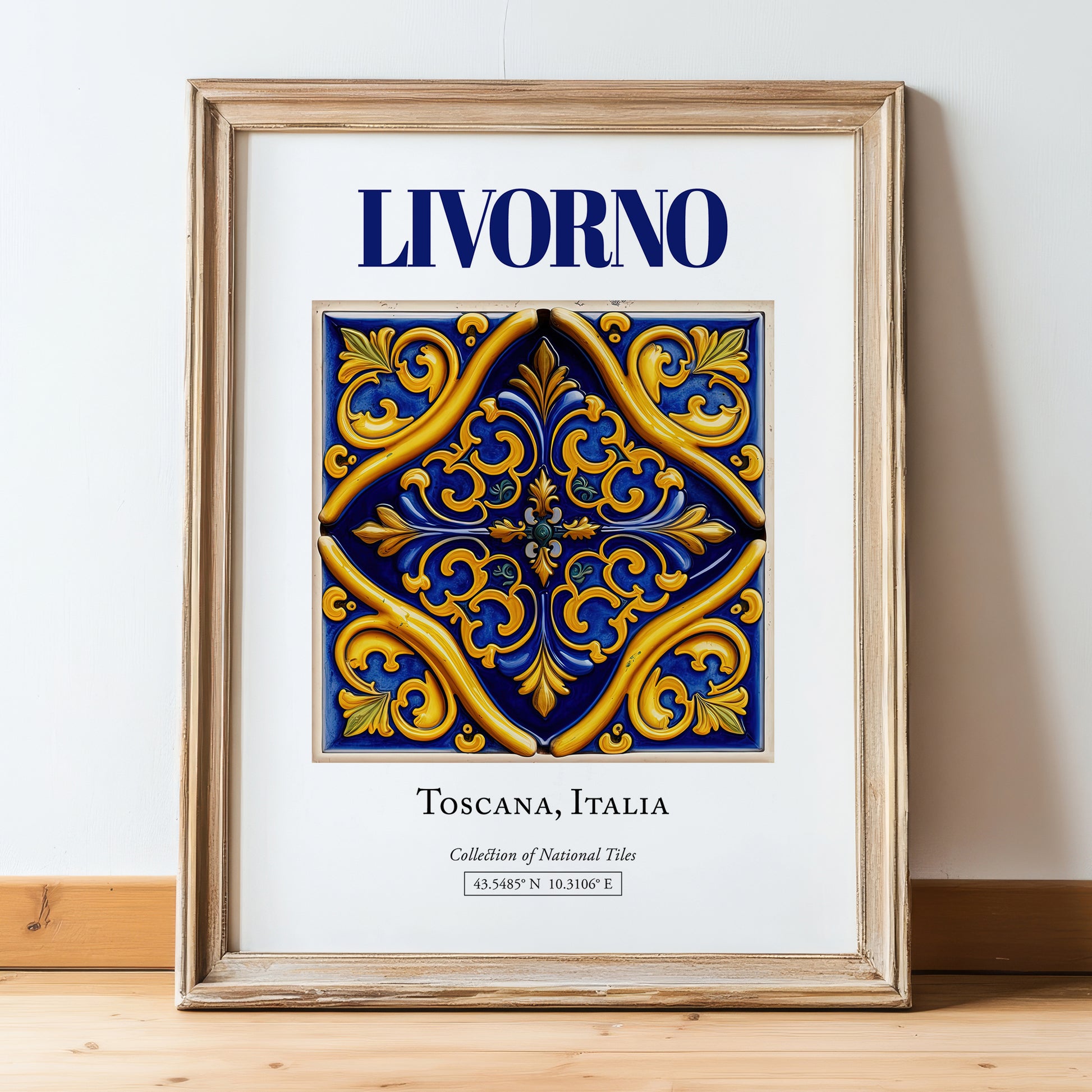 Livorno, Italy – World Heritage Travel Poster, in wooden frame leaning on the floor