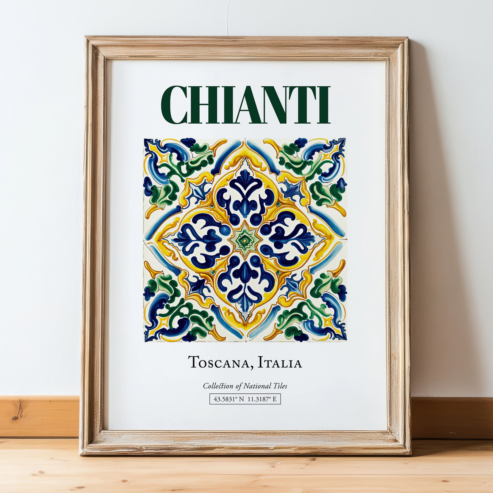 Chianti, Italy – Travel Poster, in wooden frame leaning on the floor