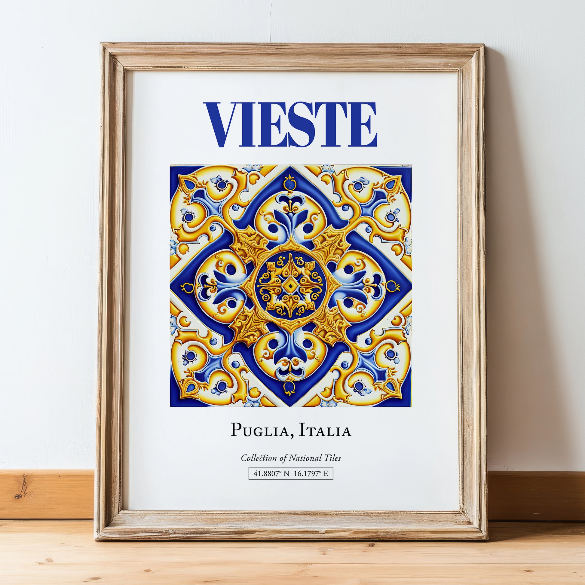 Vieste, Italy – Travel Print, in wooden frame leaning on the floor