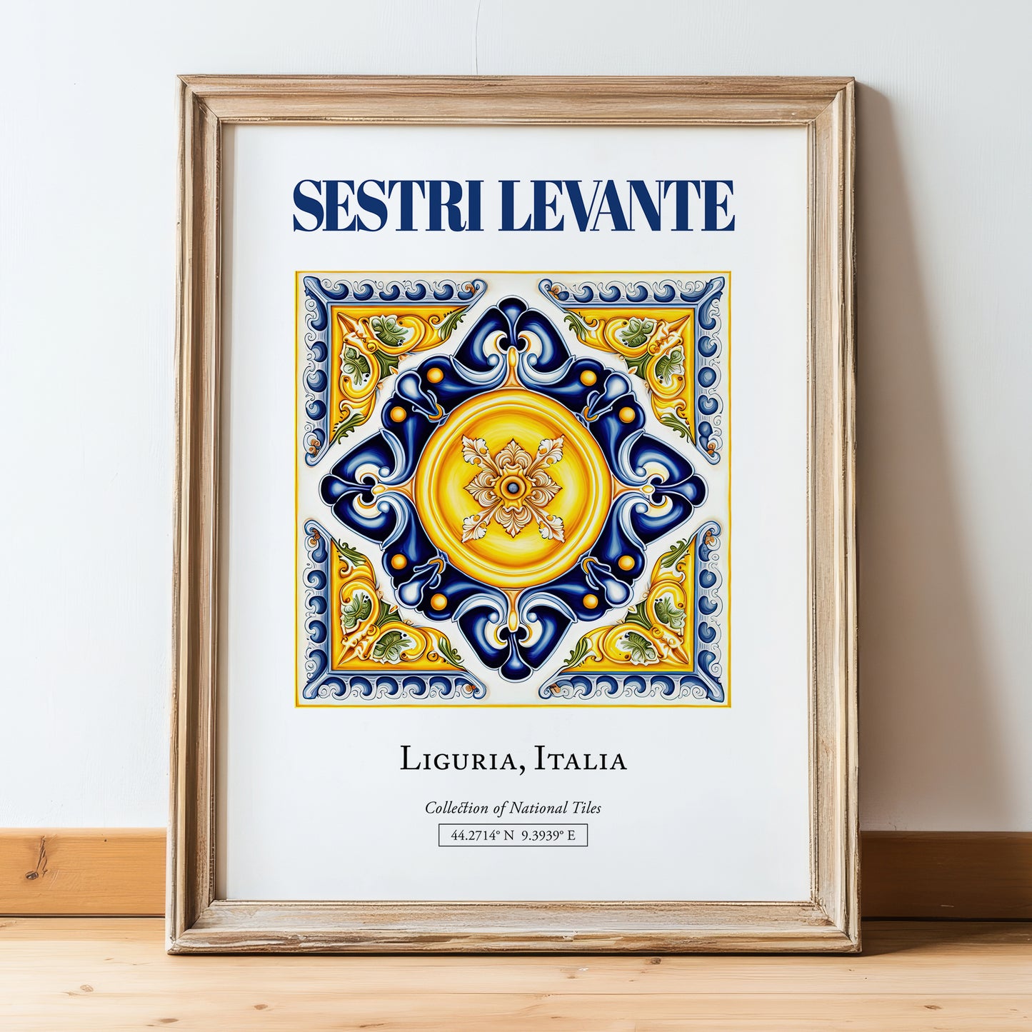 Sestri Levante, Italy – Travel Wall Decor, in wooden frame leaning on the floor