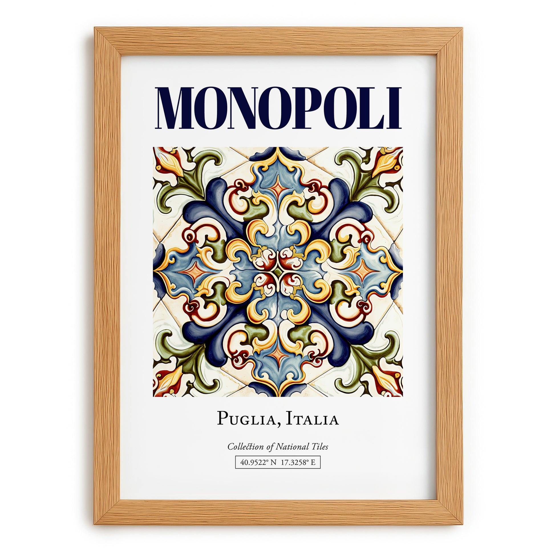 Monopoli, Italy – Travel Poster, set in oak frame