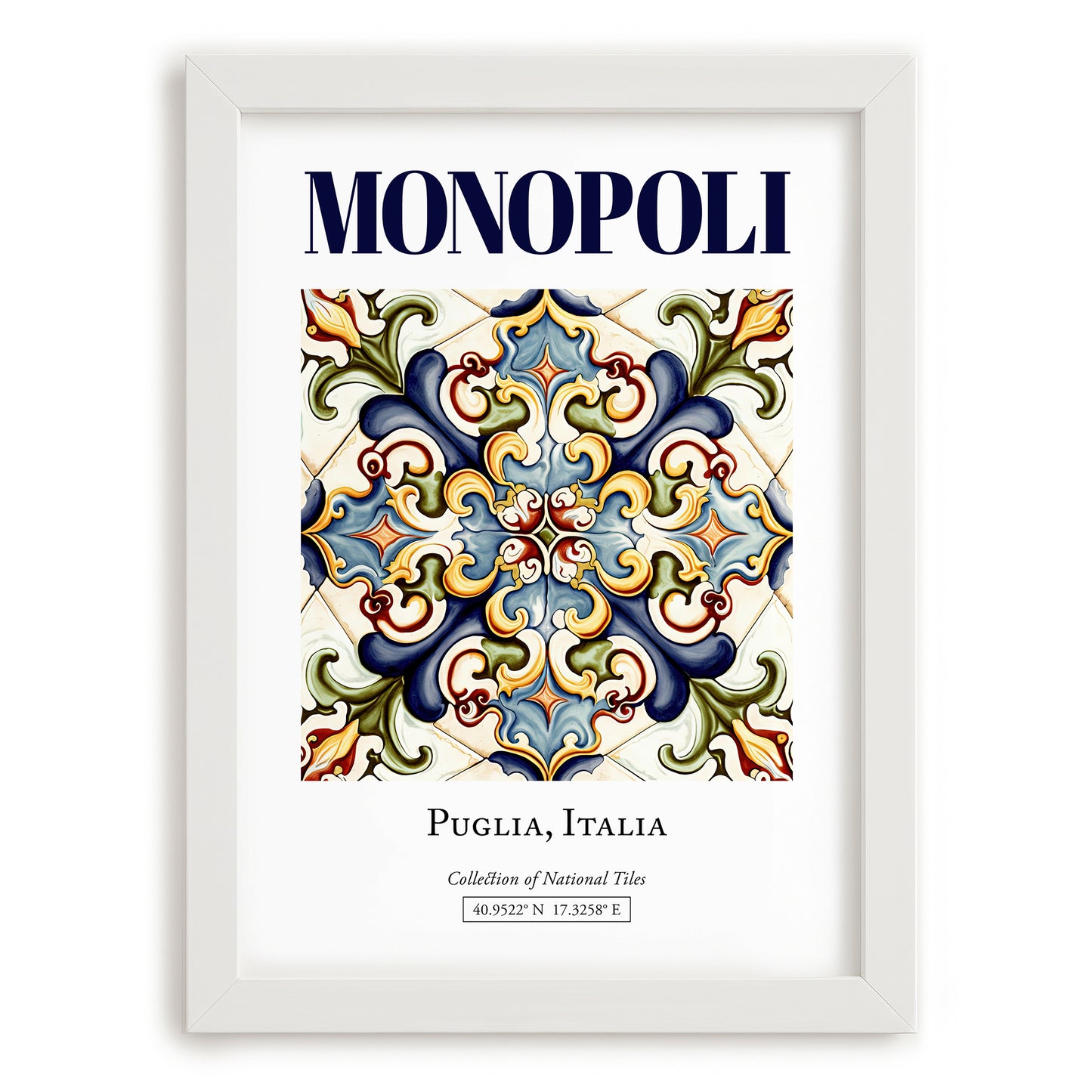 Monopoli, Italy – Travel Poster, placed in minimal white frame