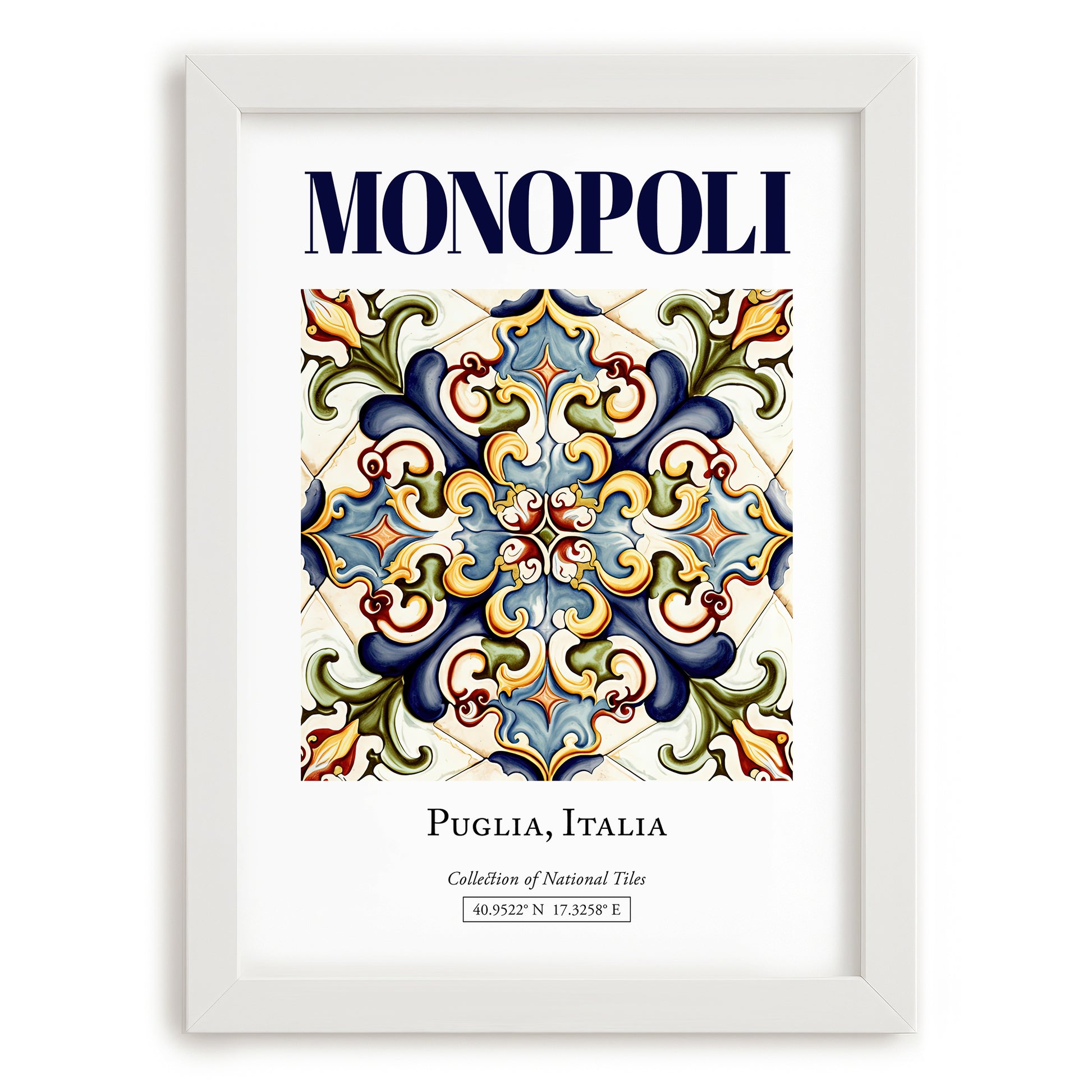 Monopoli, Italy – Travel Poster, placed in minimal white frame
