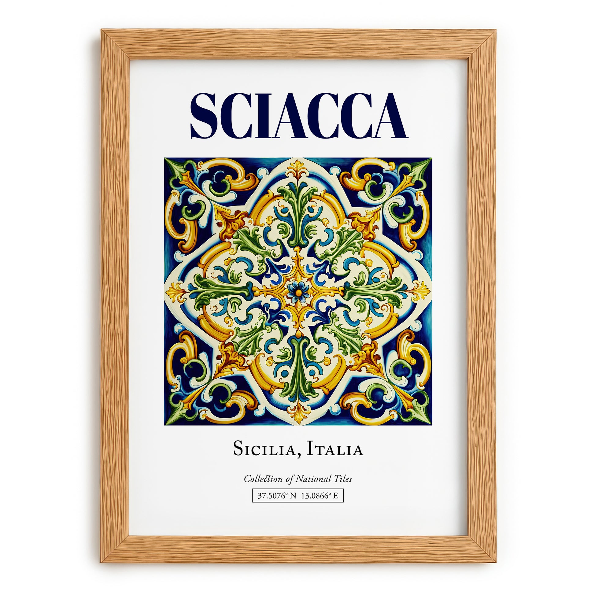 Sciacca, Italy – Minimalist Travel Print, set in oak frame