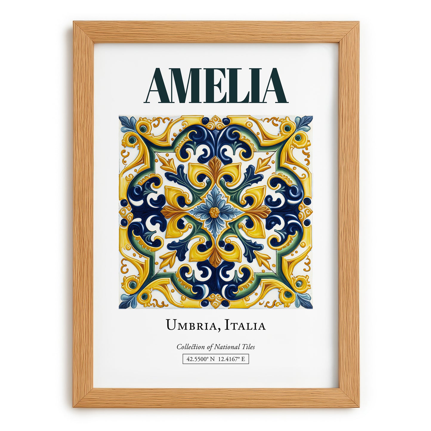 Amelia, Italy – Minimalist Travel Print, set in oak frame
