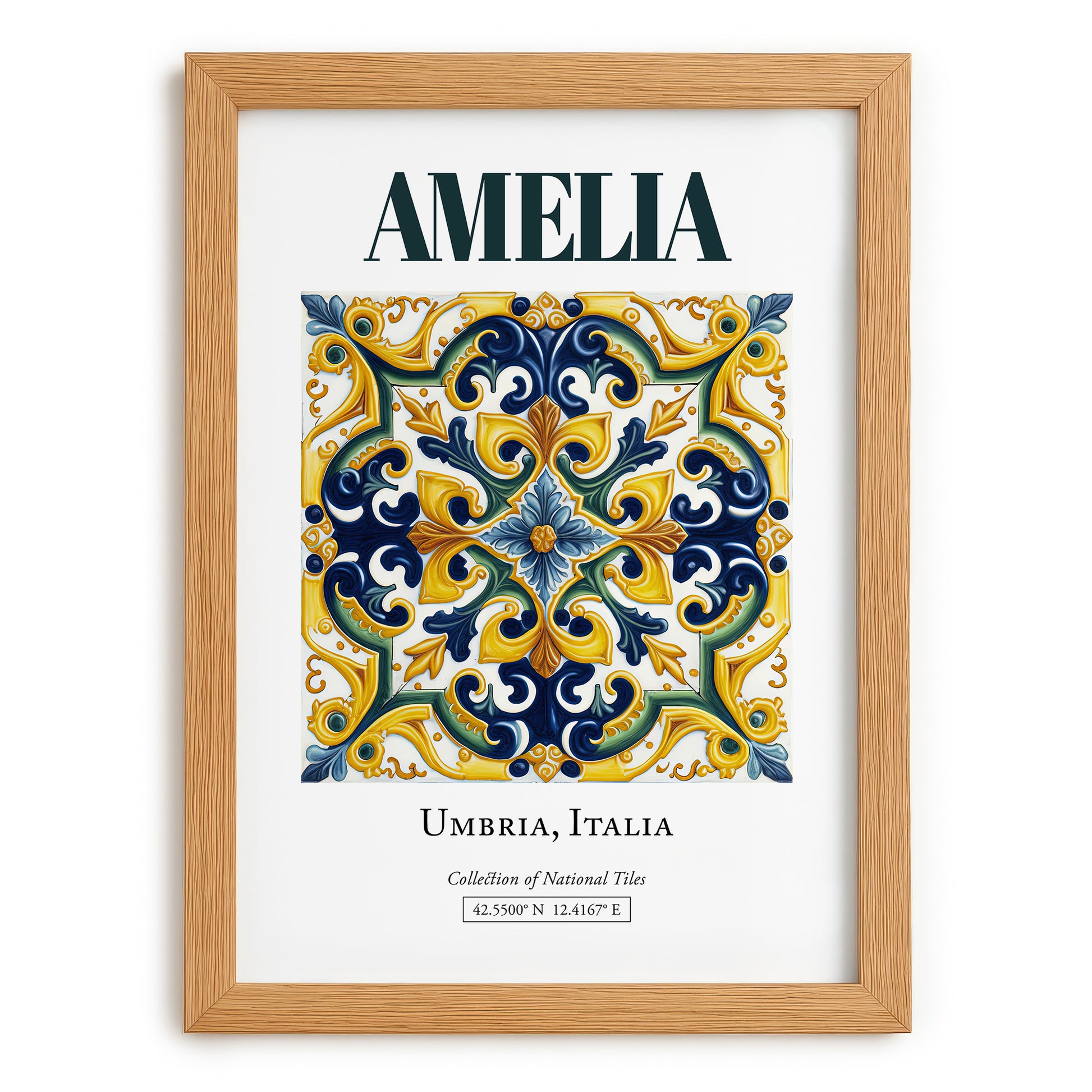 Amelia, Italy – Minimalist Travel Print, set in oak frame