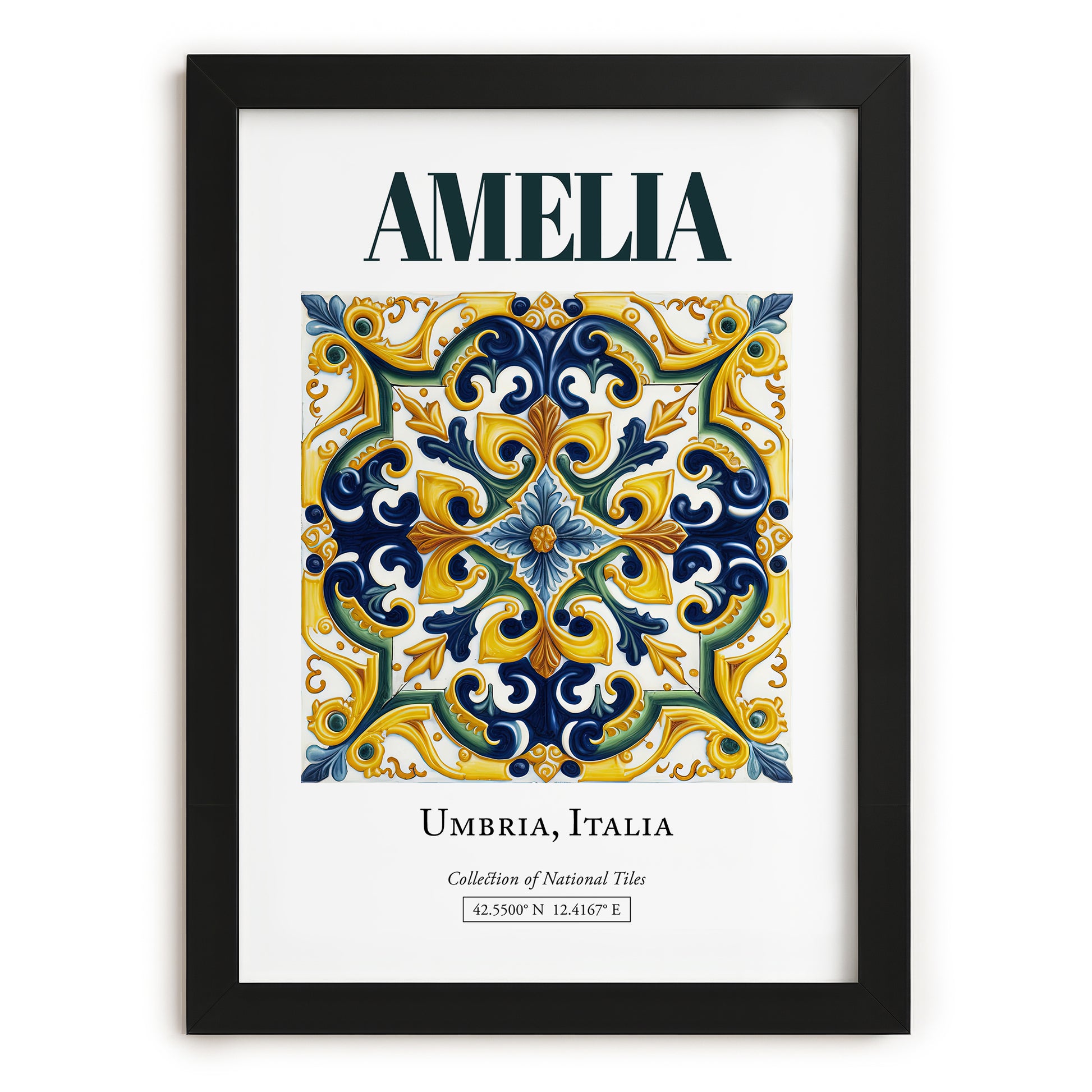 Amelia, Italy – Minimalist Travel Print, in sleek black frame