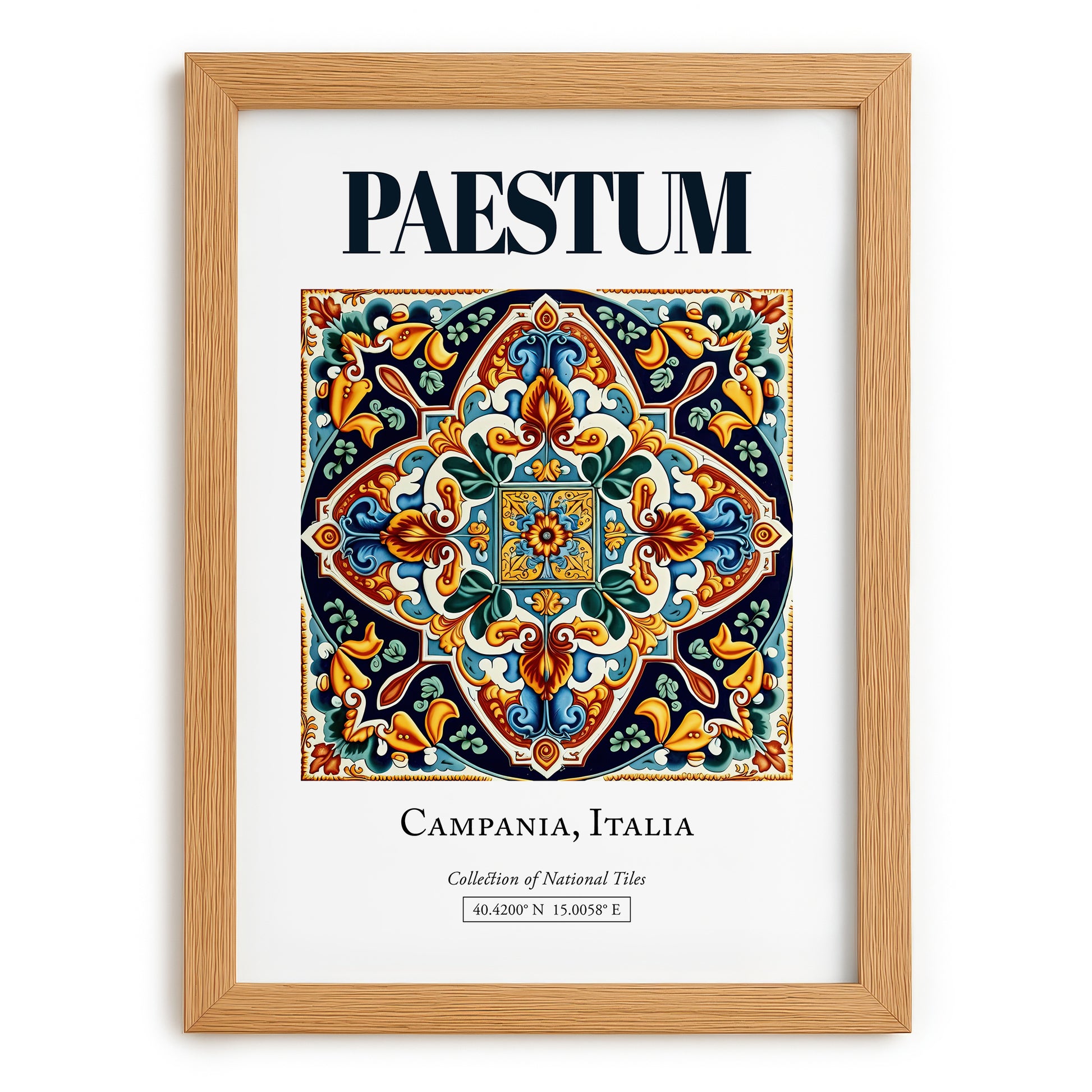 Paestum, Italy – Travel Poster, set in oak frame