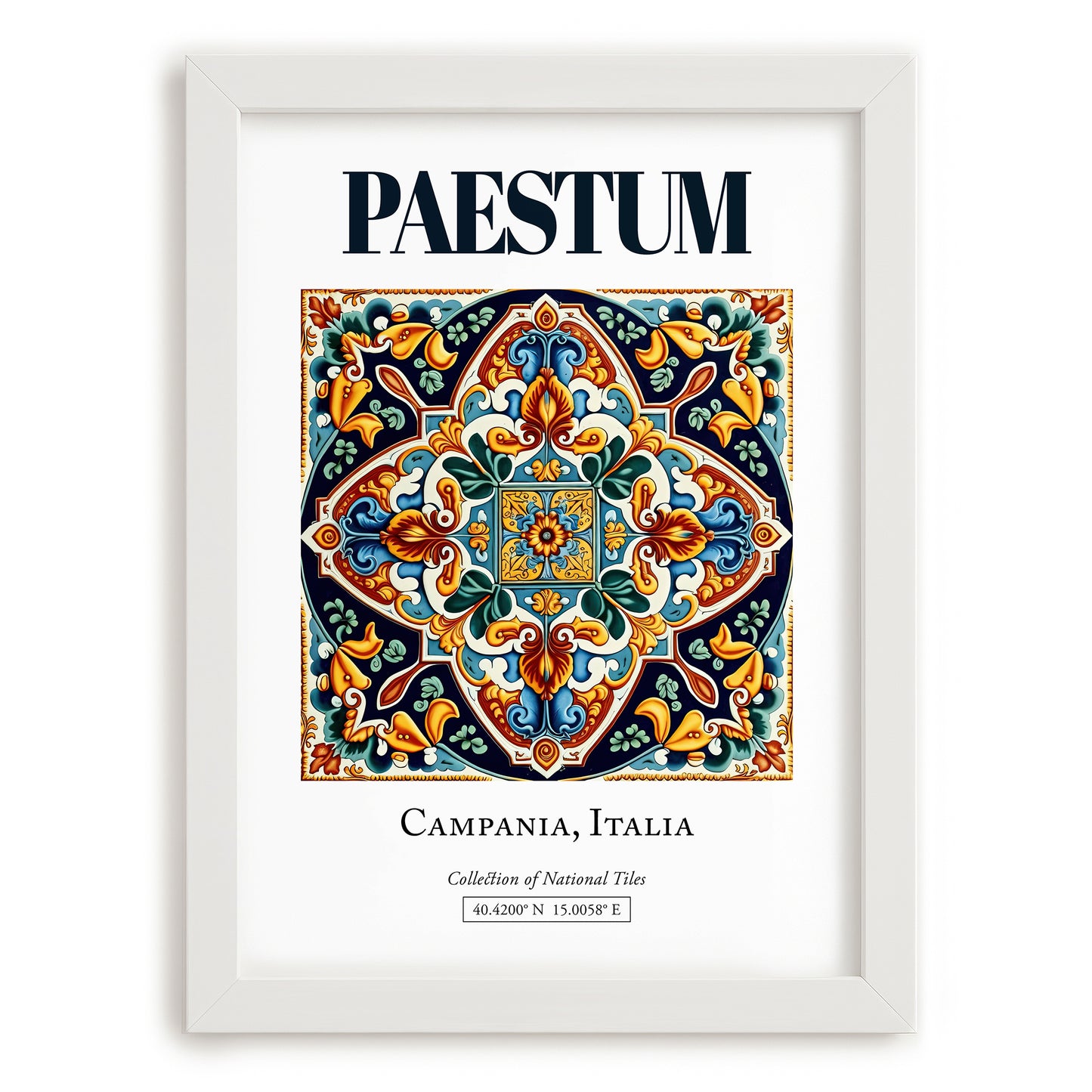 Paestum, Italy – Travel Poster, placed in minimal white frame