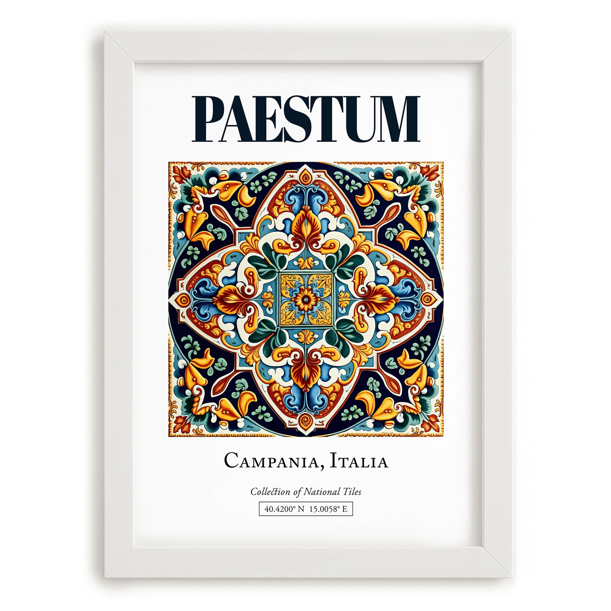 Paestum, Italy – Travel Poster, placed in minimal white frame