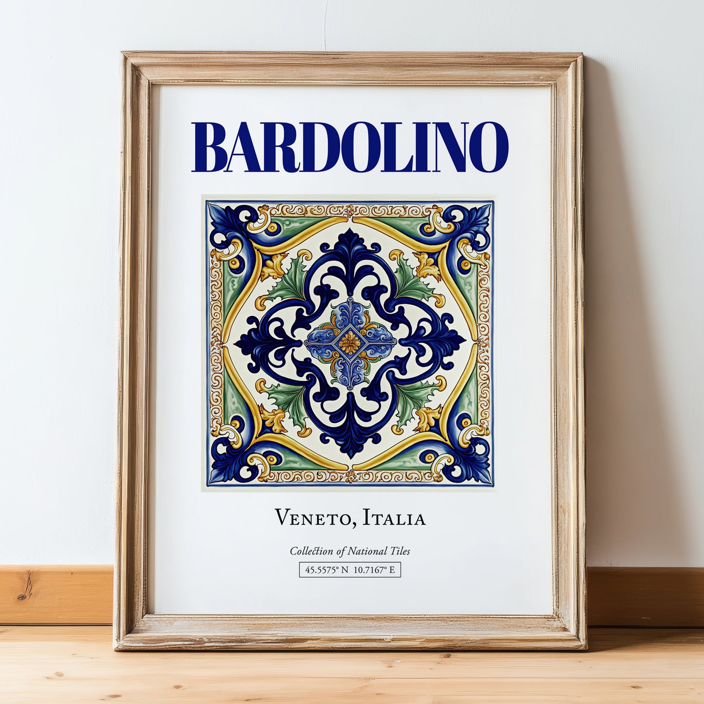 Bardolino, Italy – Vintage Travel Poster, in wooden frame leaning on the floor
