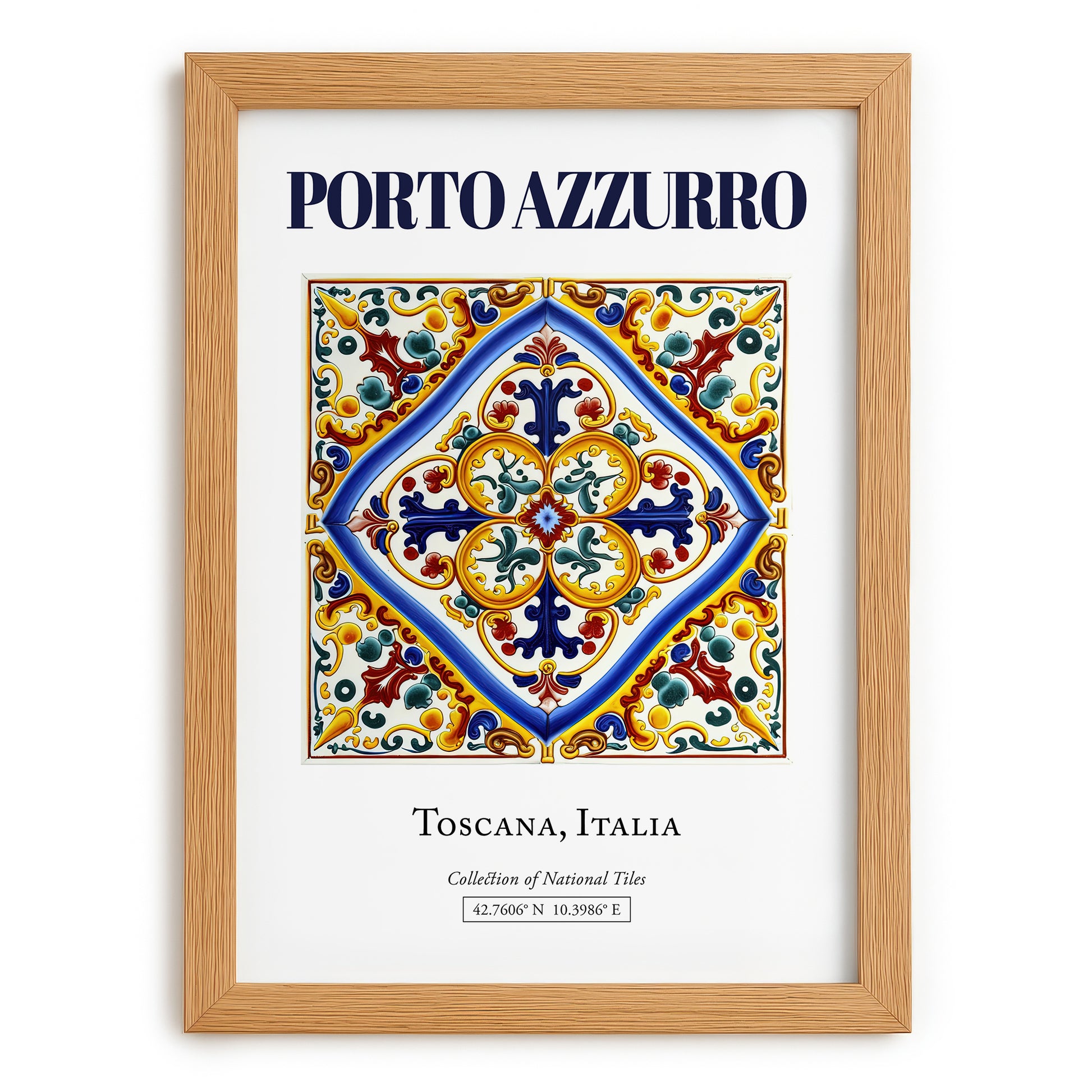 Porto Azzurro, Italy – Travel Poster, set in oak frame
