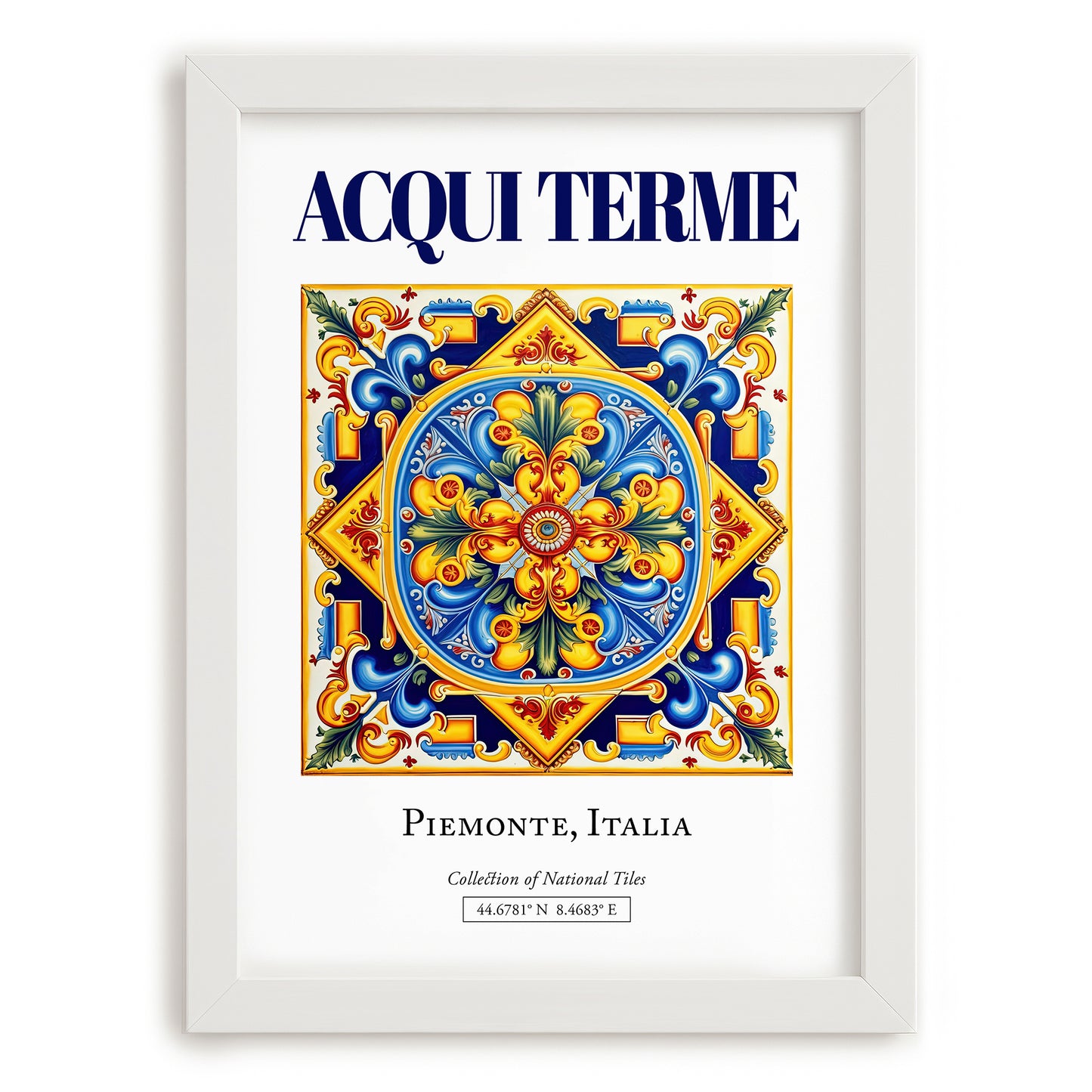 Acqui Terme, Italy – Retro Travel Poster, placed in minimal white frame