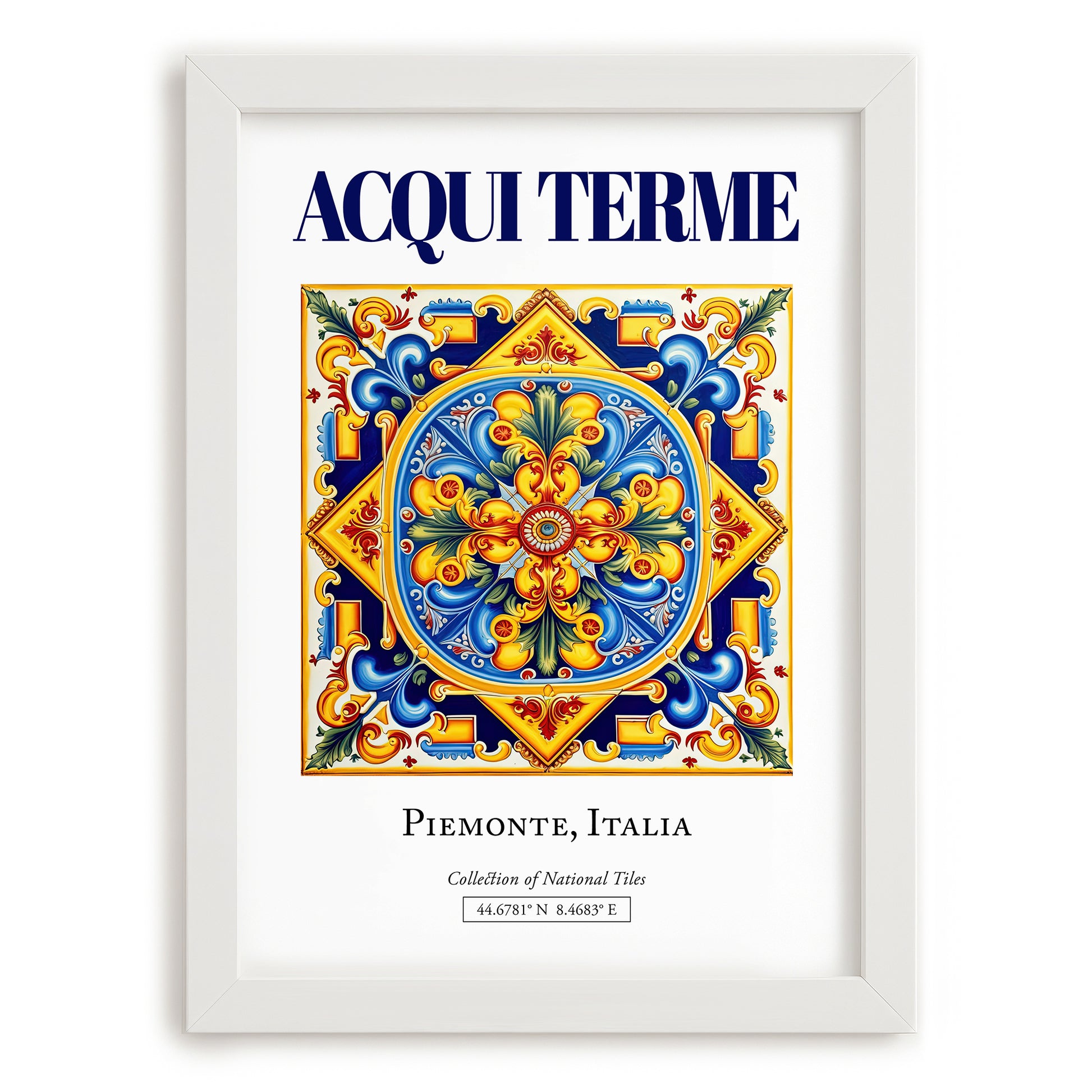 Acqui Terme, Italy – Retro Travel Poster, placed in minimal white frame