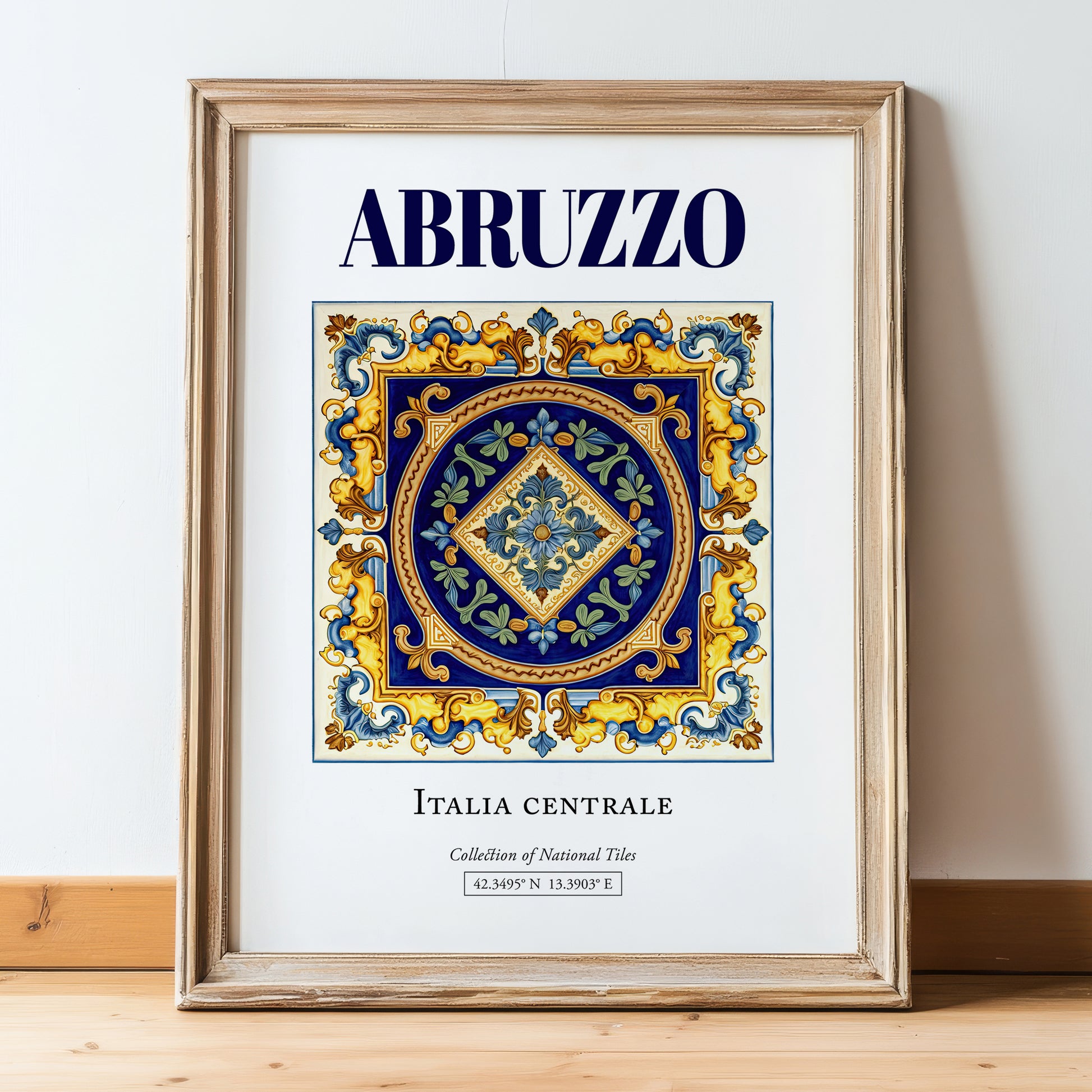 Abruzzo, Italy – Travel Destination Art, in wooden frame leaning on the floor