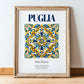 Puglia (Apulia), Italy – Travel Poster, in wooden frame leaning on the floor