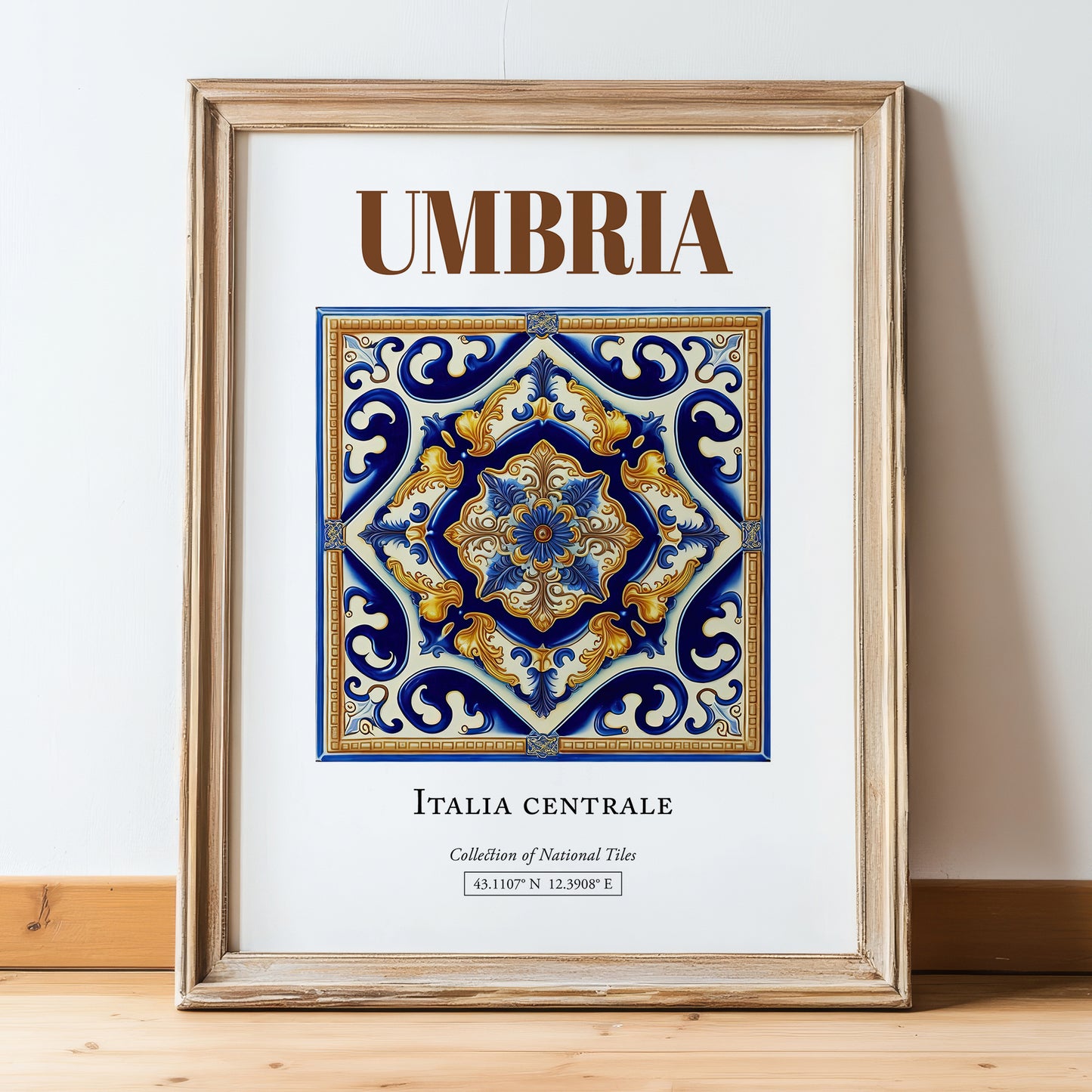 Umbria, Italy – Travel Wall Art, in wooden frame leaning on the floor