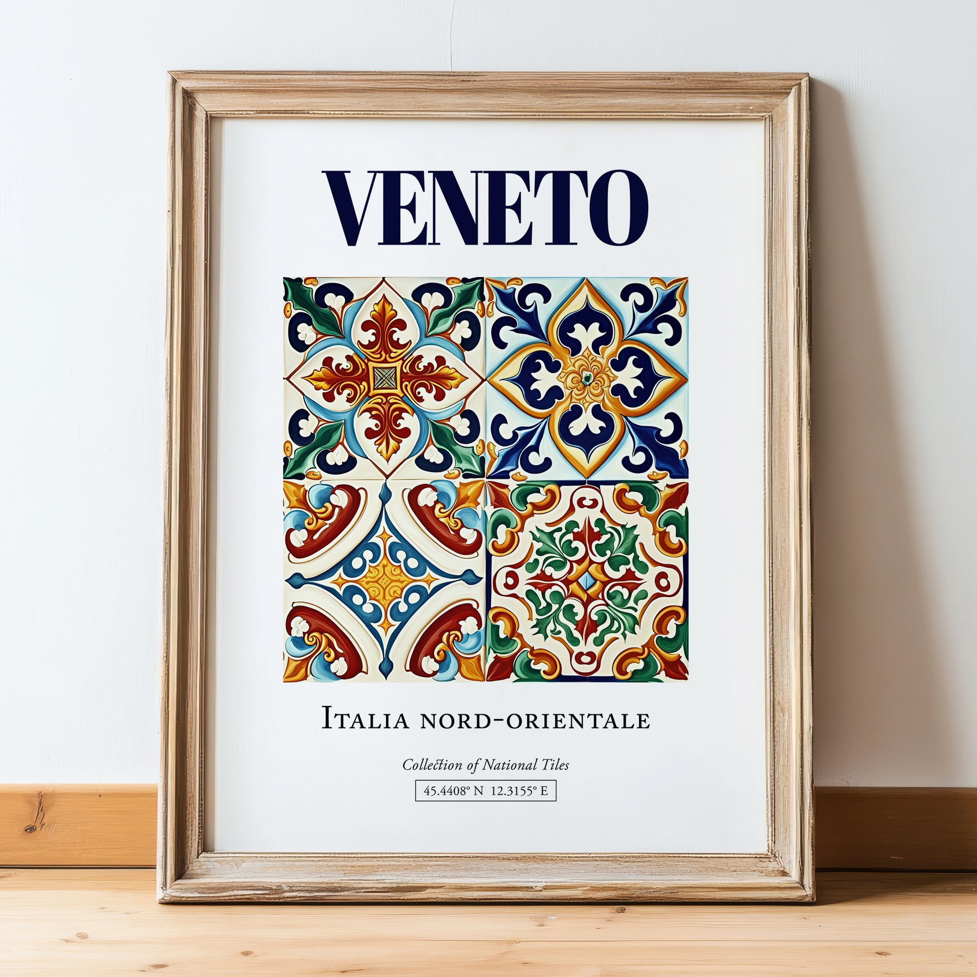 Veneto, Italy – Travel Poster, in wooden frame leaning on the floor
