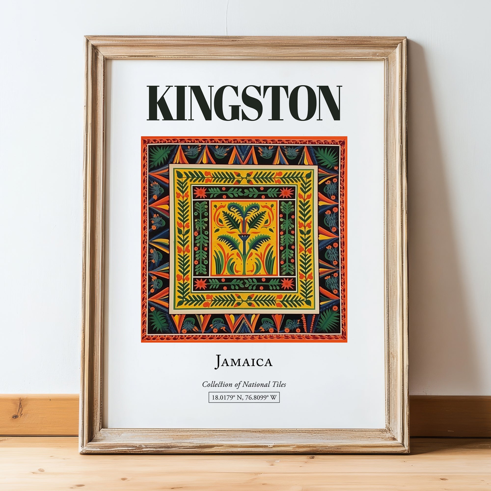 Kingston, Jamaica – Travel Wall Art, in wooden frame leaning on the floor
