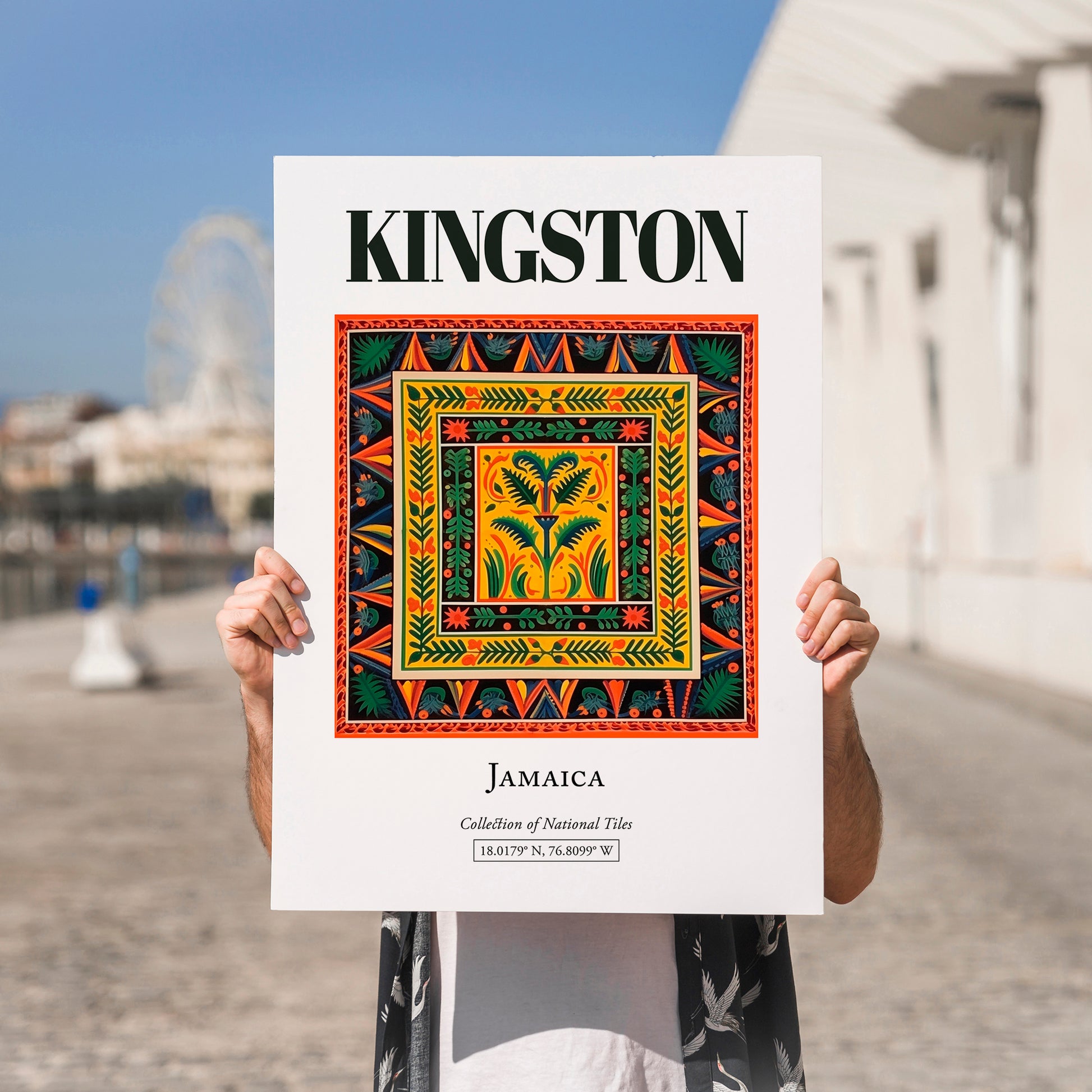 Kingston, Jamaica – Travel Wall Art, no-text version framed in wood