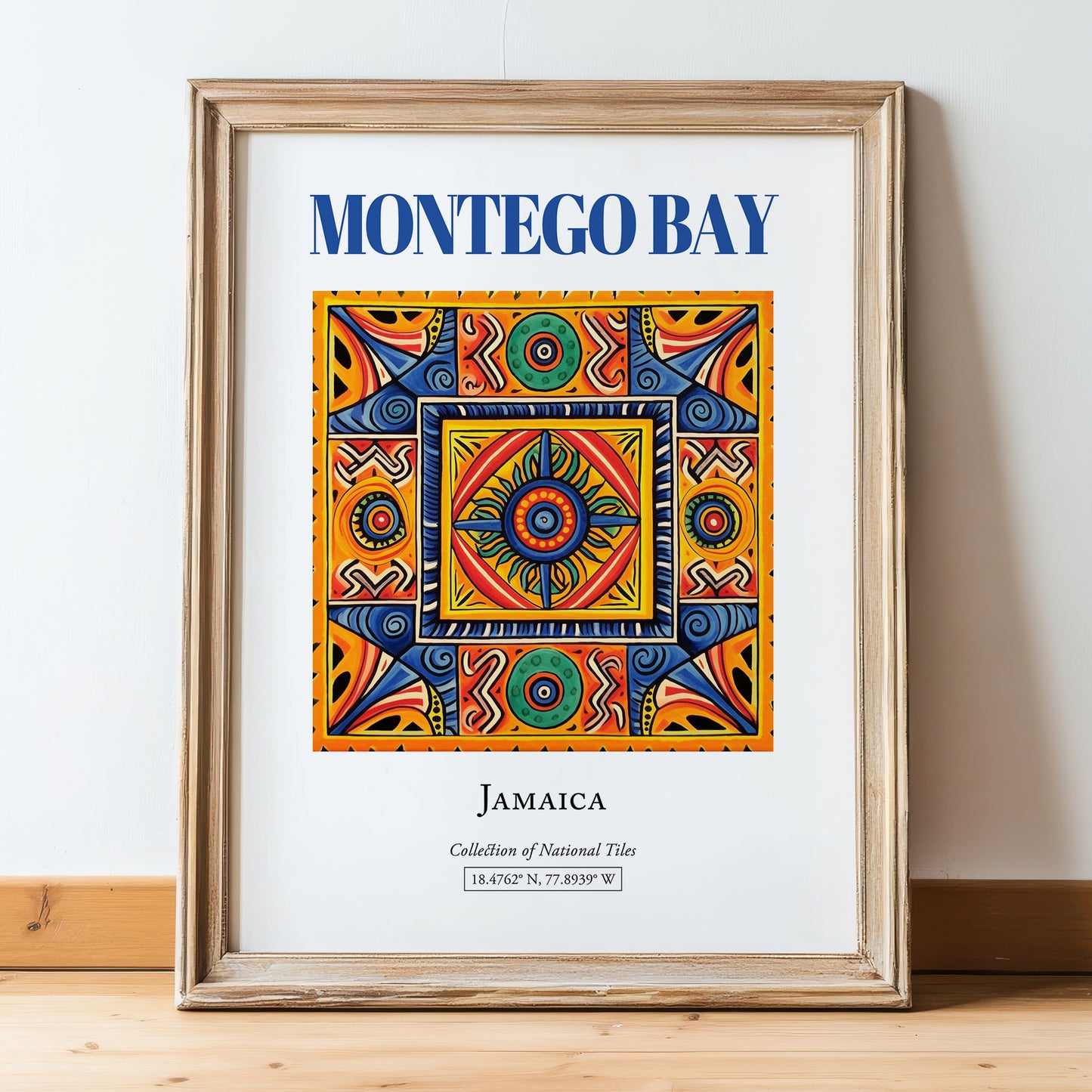 Montego Bay, Jamaica – Travel Wall Art, in wooden frame leaning on the floor