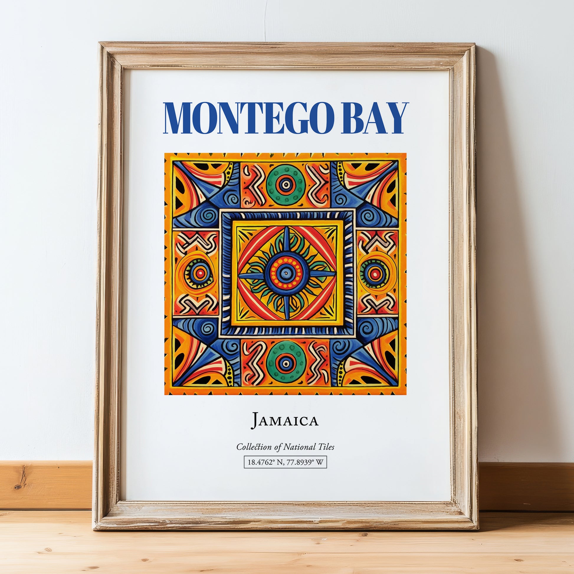 Montego Bay, Jamaica – Travel Wall Art, in wooden frame leaning on the floor