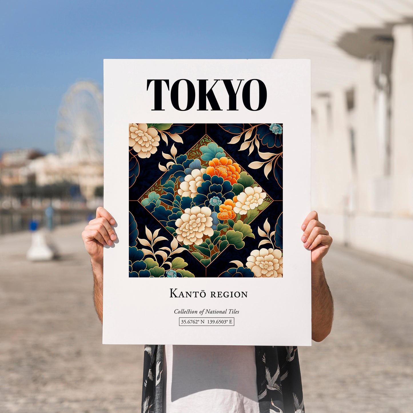 Tokyo, Japan – Travel Poster, no-text version framed in wood