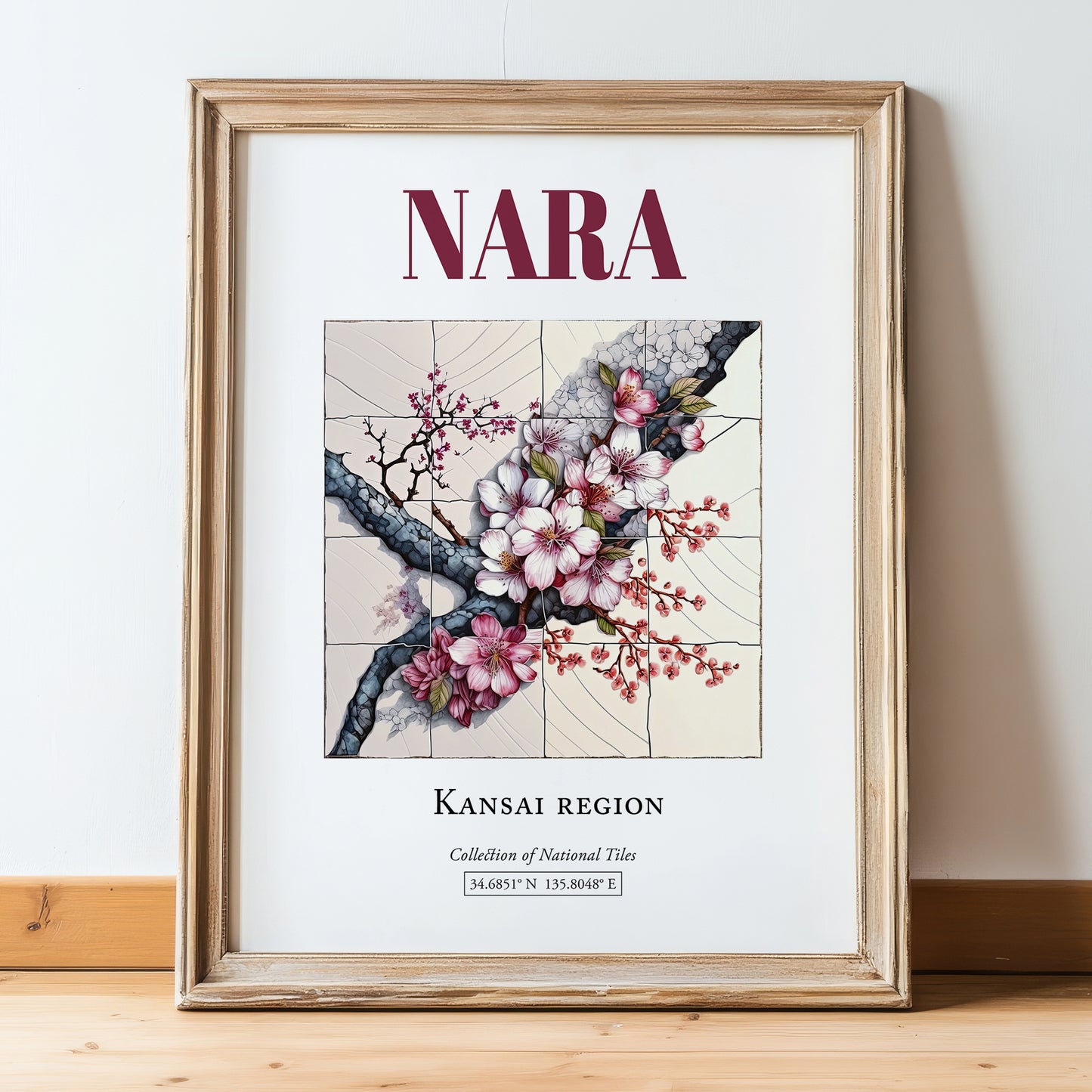 Nara, Japan – Wanderlust-Inspired Poster, in wooden frame leaning on the floor