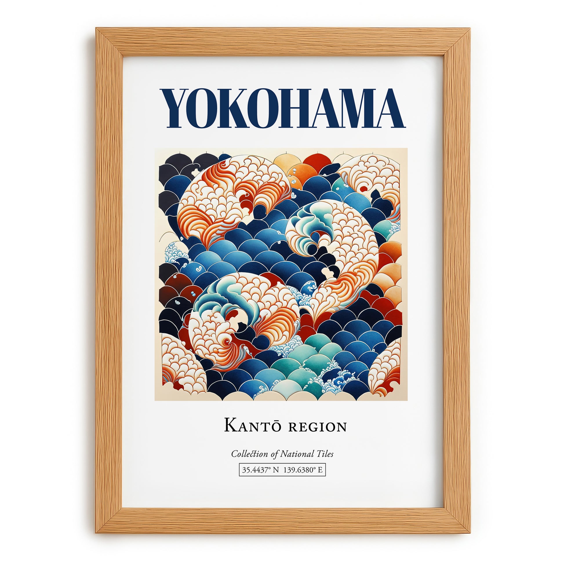 Yokohama, Japan – Travel Destination Art, set in oak frame