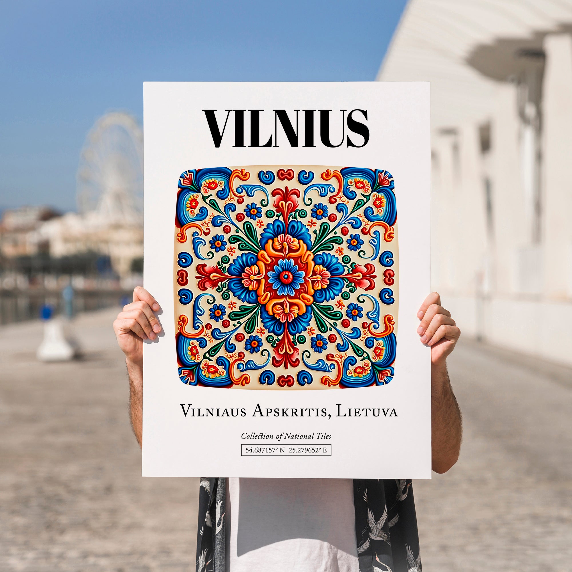 Vilnius, Lithuania – Travel Print, no-text version framed in wood