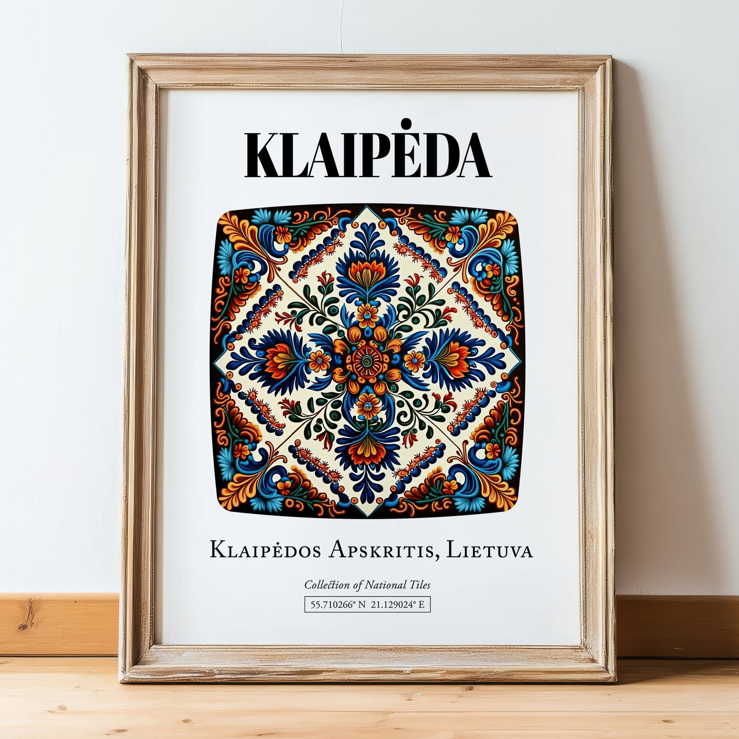 Klaipėda, Lithuania – Cityscape Wall Art, in wooden frame leaning on the floor