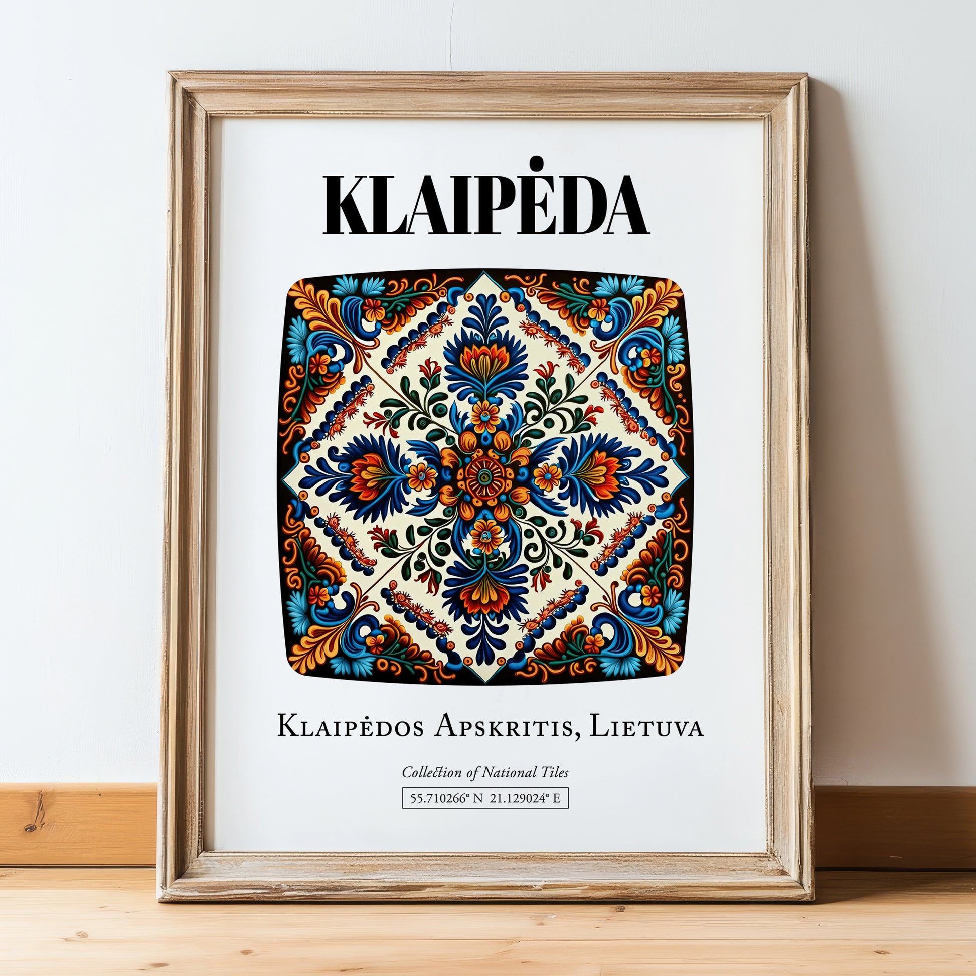 Klaipėda, Lithuania – Cityscape Wall Art, in wooden frame leaning on the floor