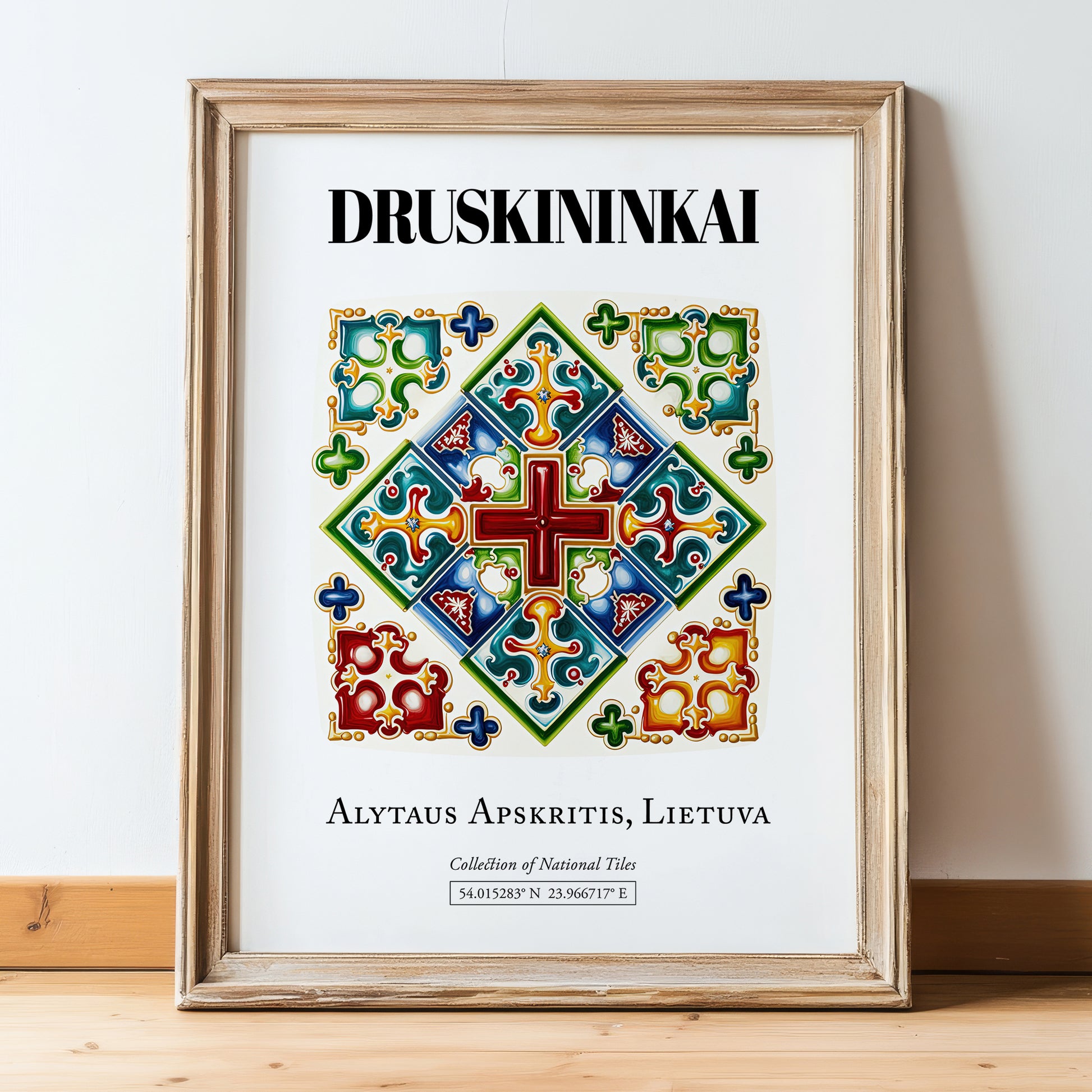 Druskininkai, Lithuania – Cultural Heritage Wall Art, in wooden frame leaning on the floor