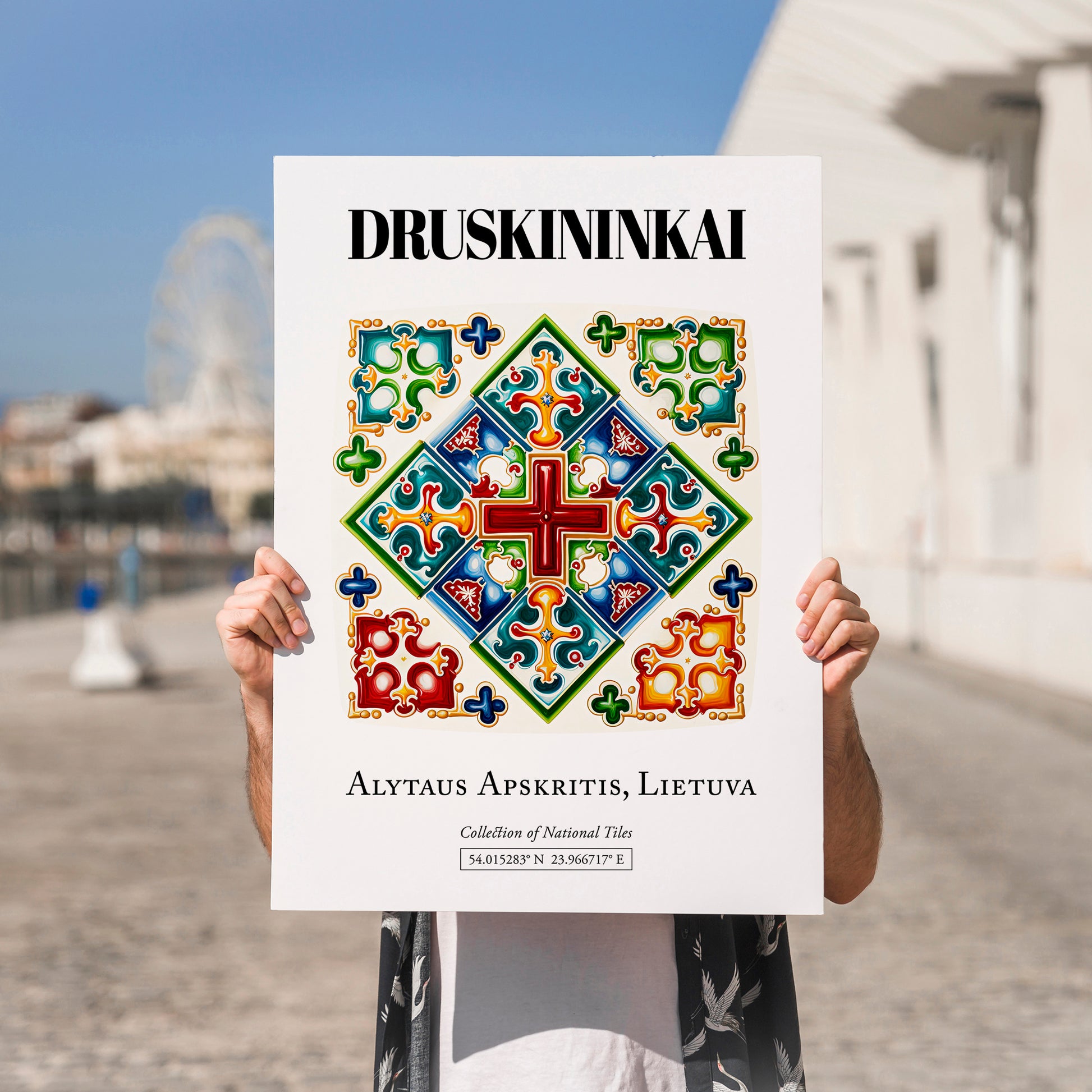 Druskininkai, Lithuania – Cultural Heritage Wall Art, no-text version framed in wood