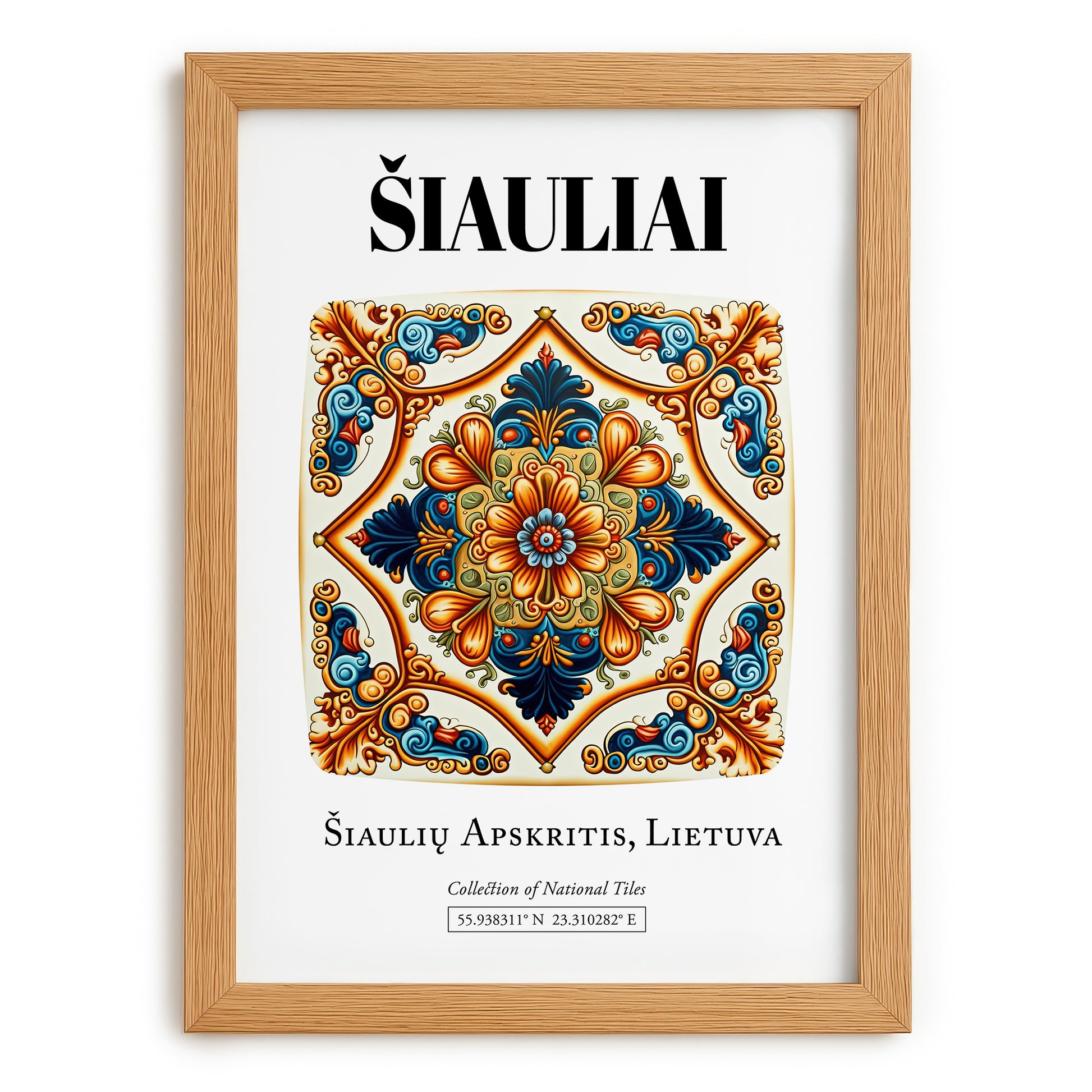 Šiauliai, Lithuania – Cityscape Wall Art, set in oak frame